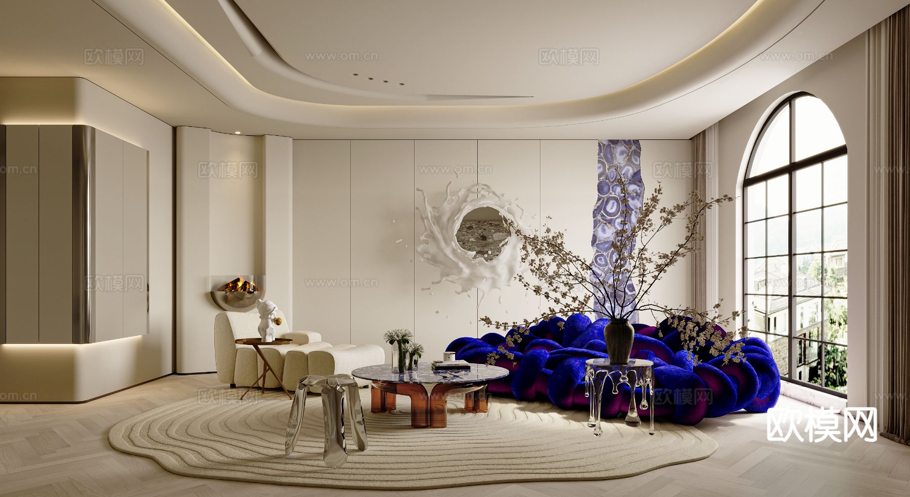 法式客厅su模型下载（渲染图2）