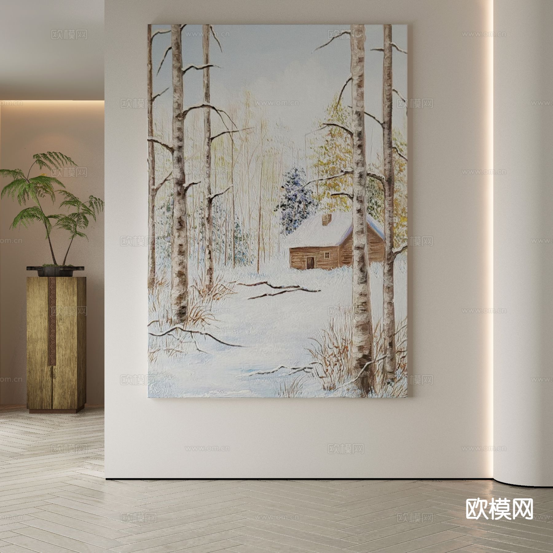 现代装饰画 雪景油画3d模型