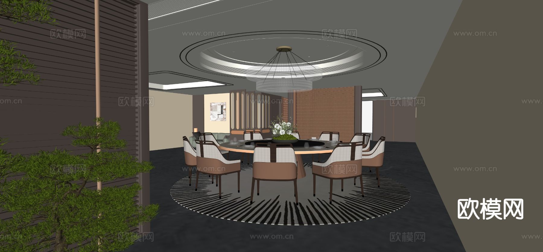 现代餐厅包房su模型下载（渲染图1）