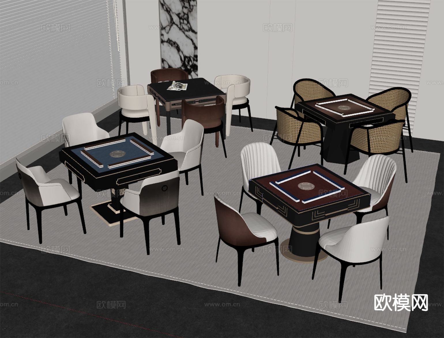 现代麻将桌椅 棋牌桌椅su模型下载（渲染图1）