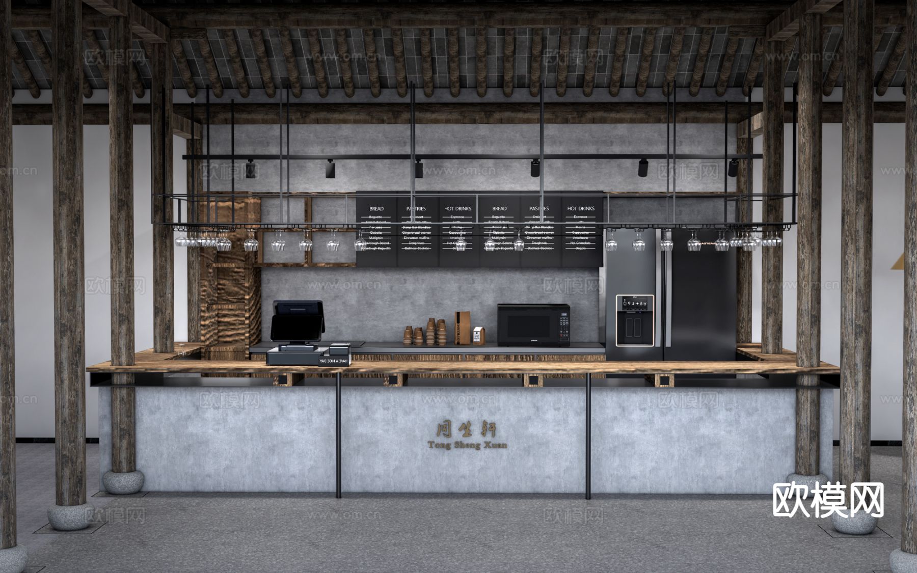 中式咖啡厅 收银台su模型下载（渲染图2）