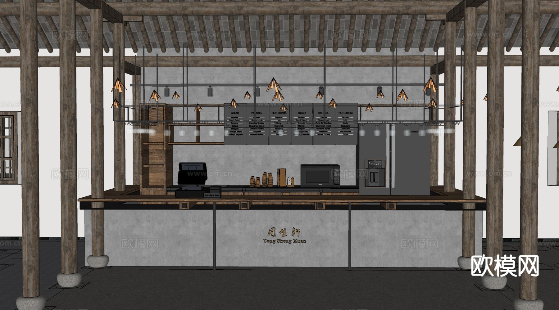 中式咖啡厅 收银台su模型下载（渲染图1）