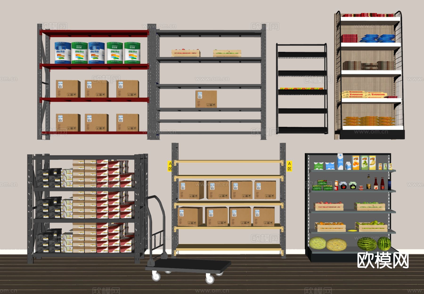 现代货架 置物架 展示架su模型下载（渲染图1）