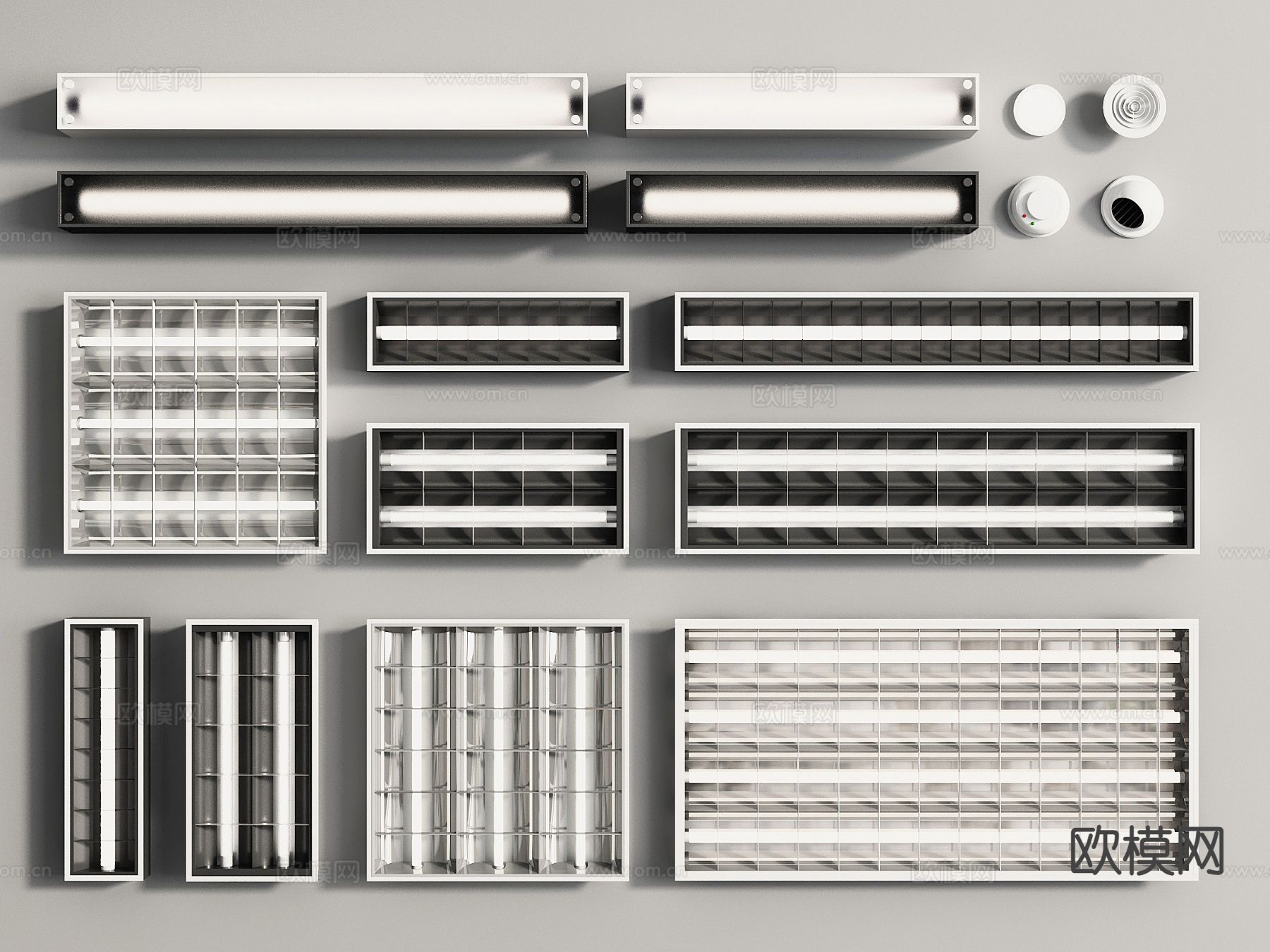 现代格栅灯 线性灯3d模型