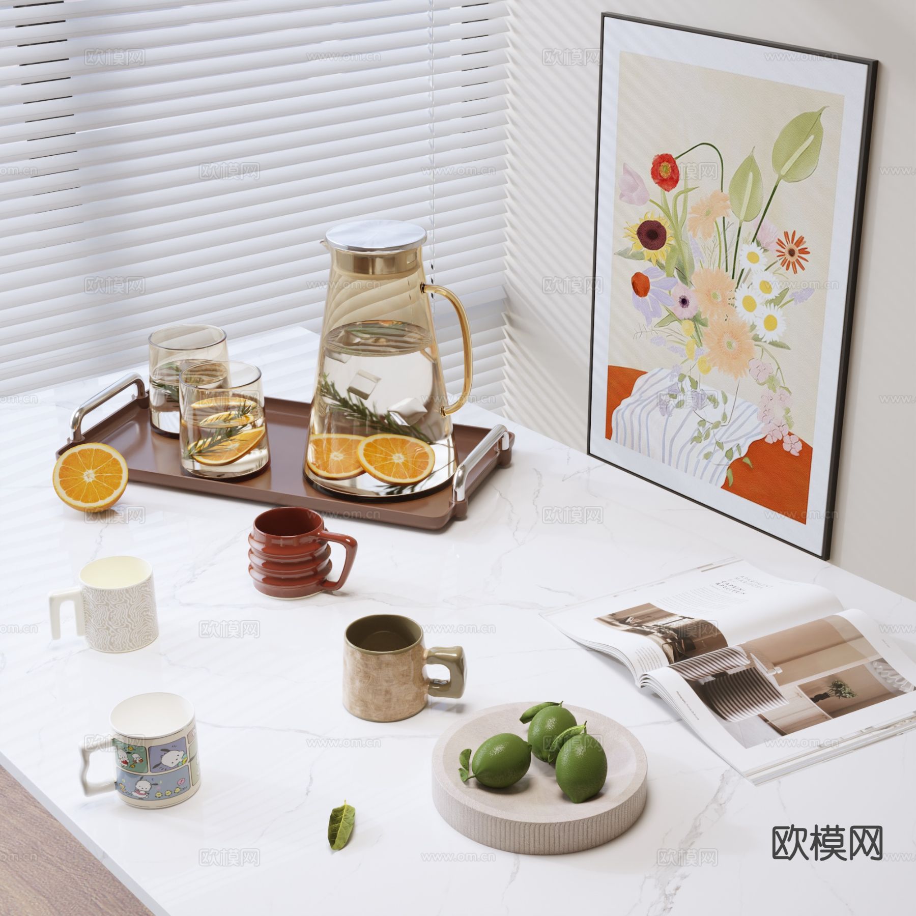 现代陈设饰品 茶杯 茶具3d模型