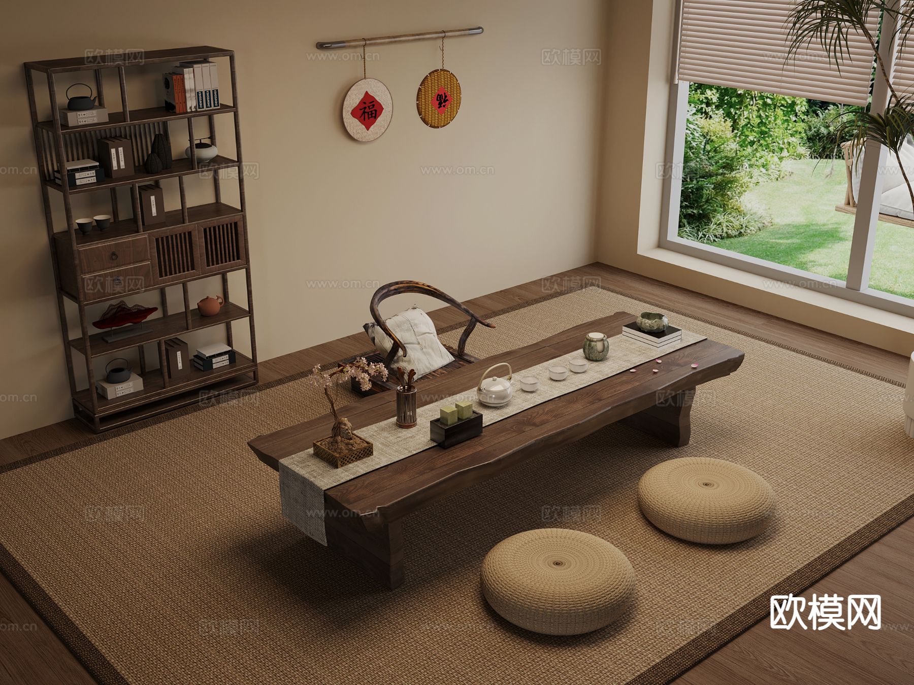 中古风茶桌3d模型下载