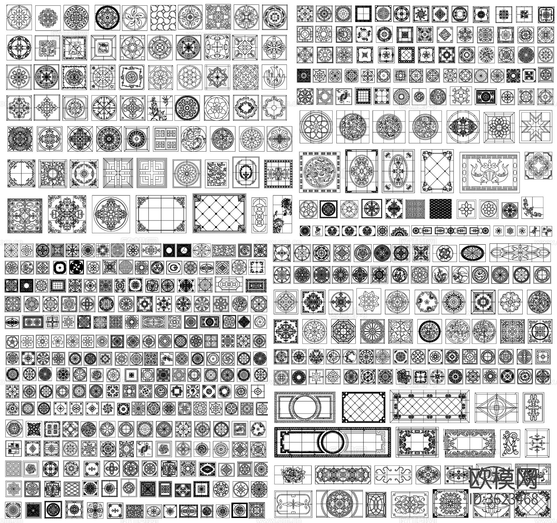 地面拼花 石材拼花 花纹 边线 拼花cad图库下载（渲染图1）