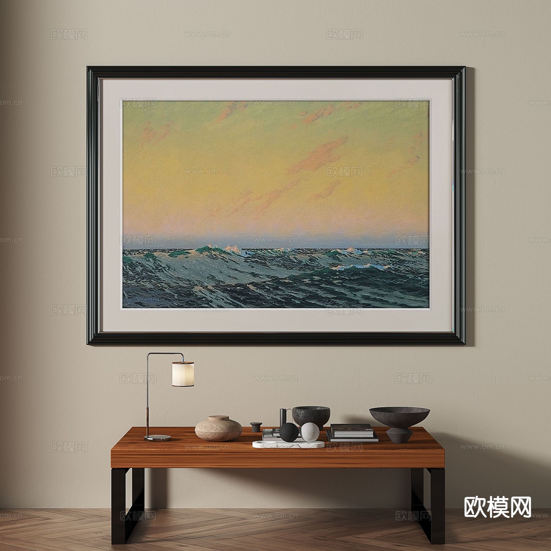 中古风装饰画 风景画 肌理画 挂画3d模型