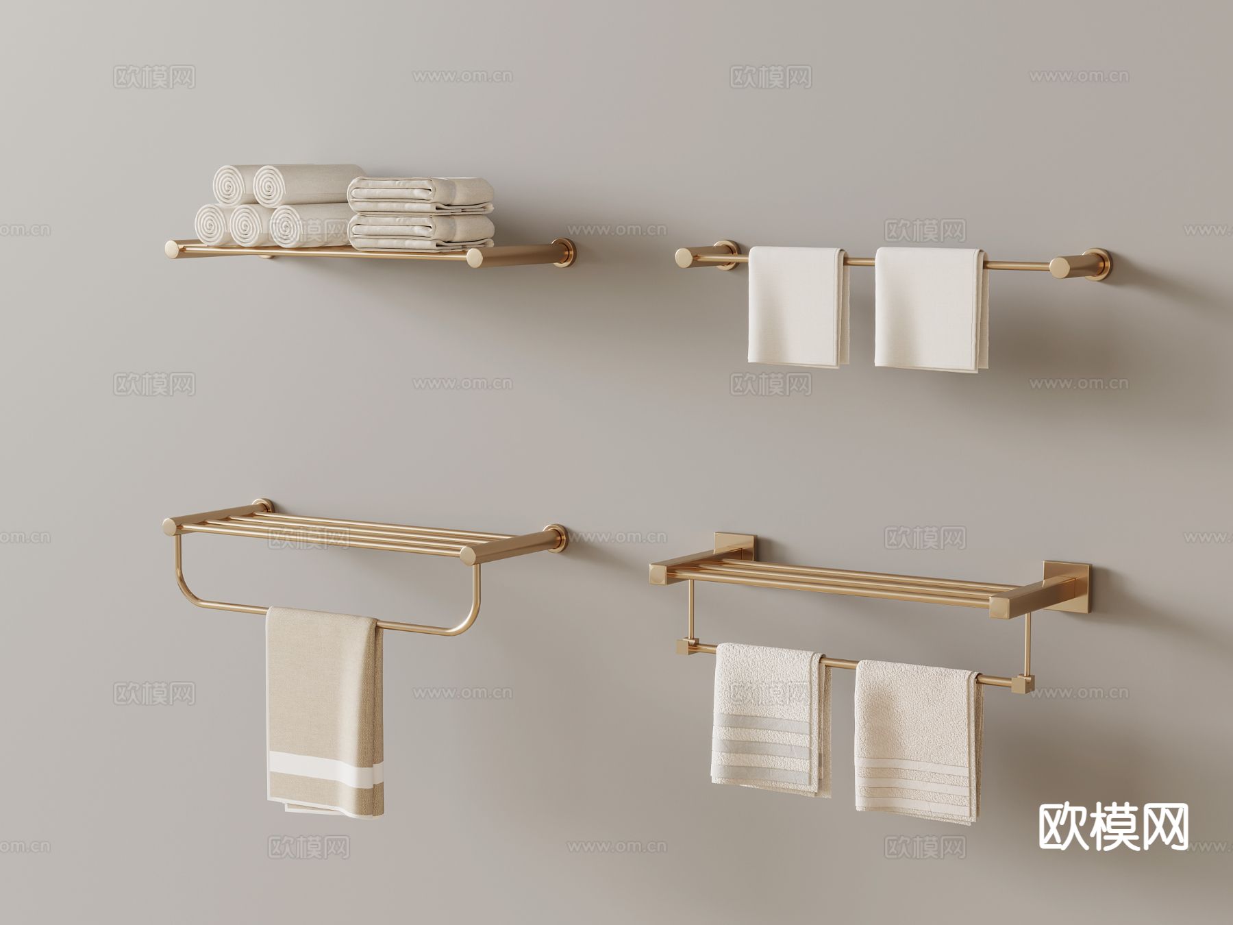 轻奢毛巾架 金色毛巾架3d模型