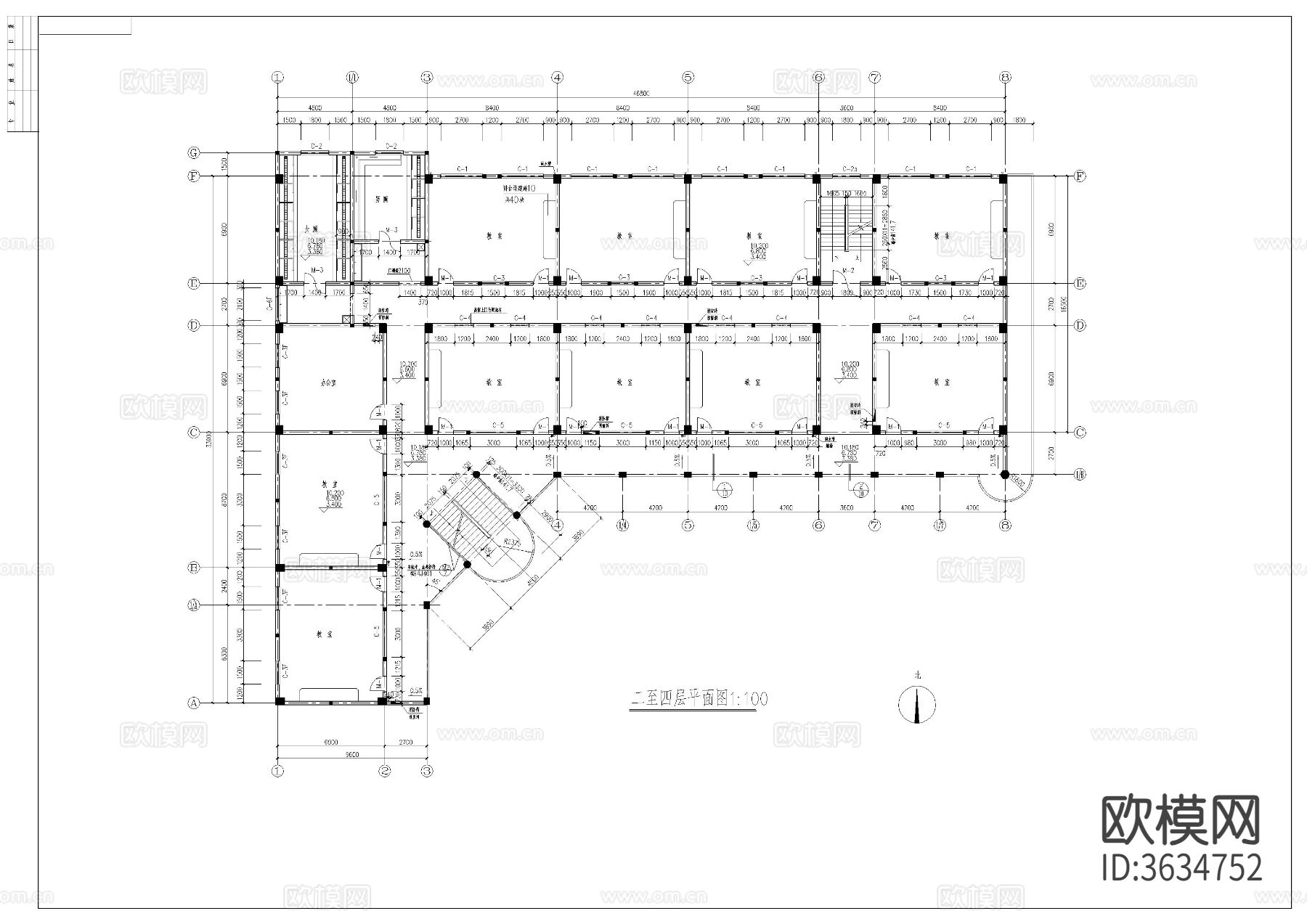教学楼cad施工图下载（渲染图2）