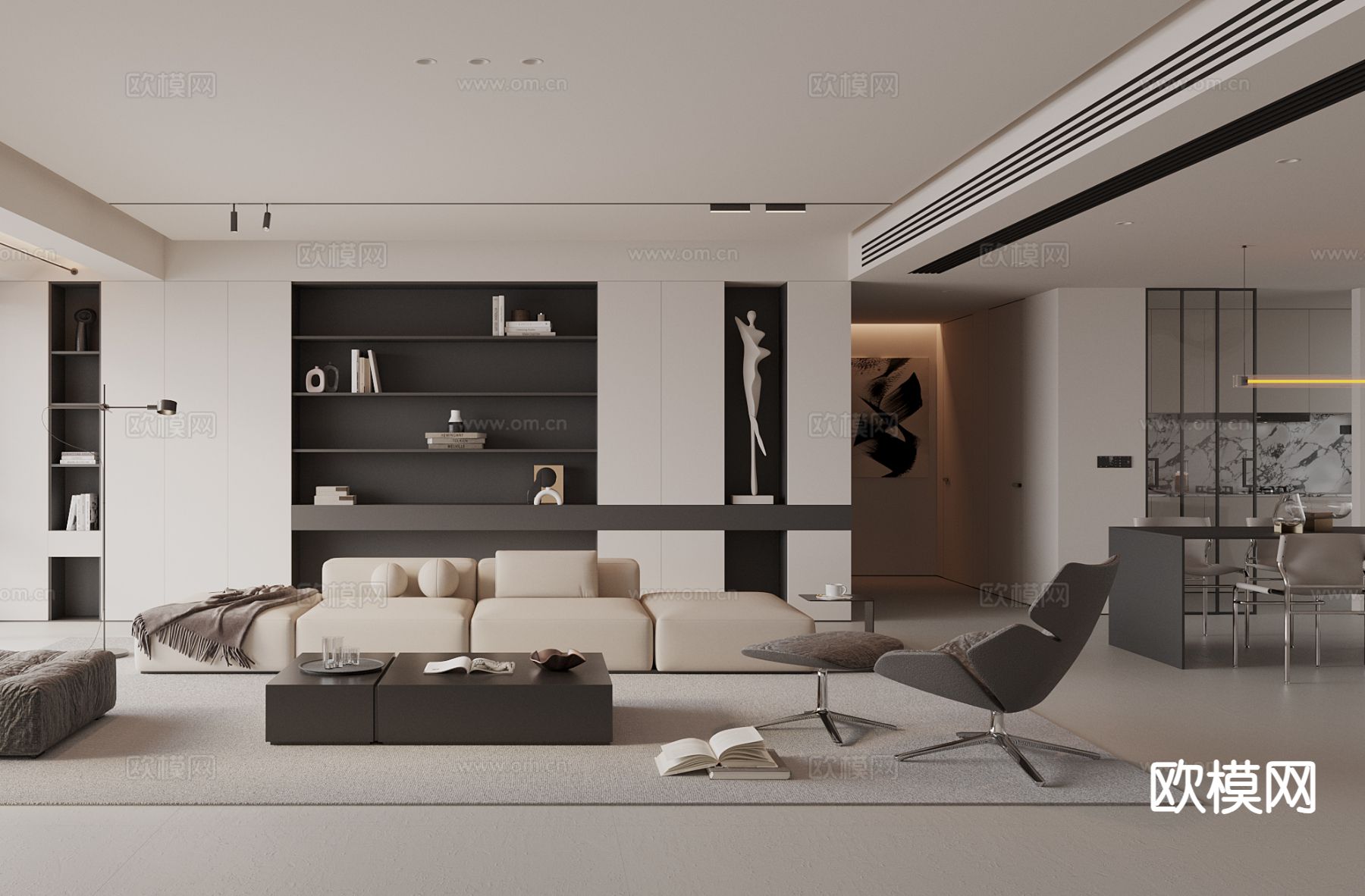 现代客餐厅3d模型下载（渲染图3）