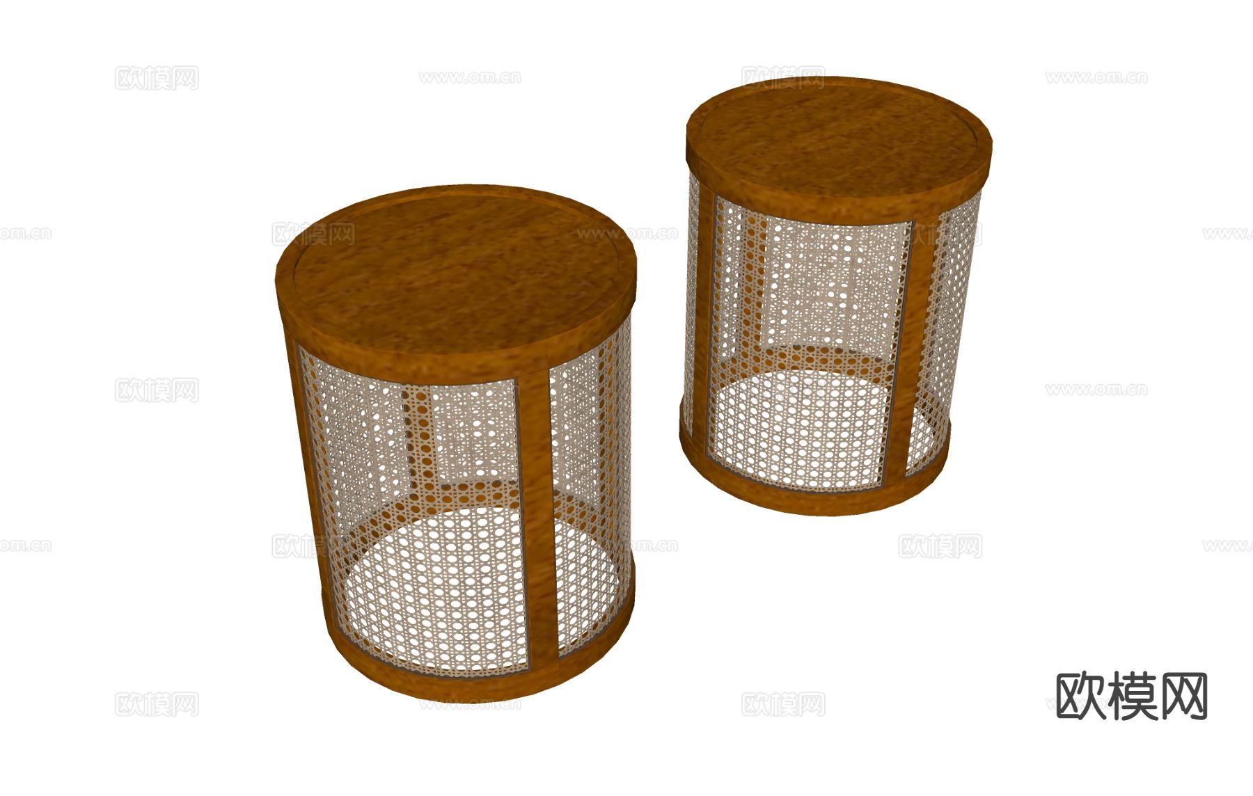 新中式凳子 竹编凳 圆凳su模型下载（渲染图1）