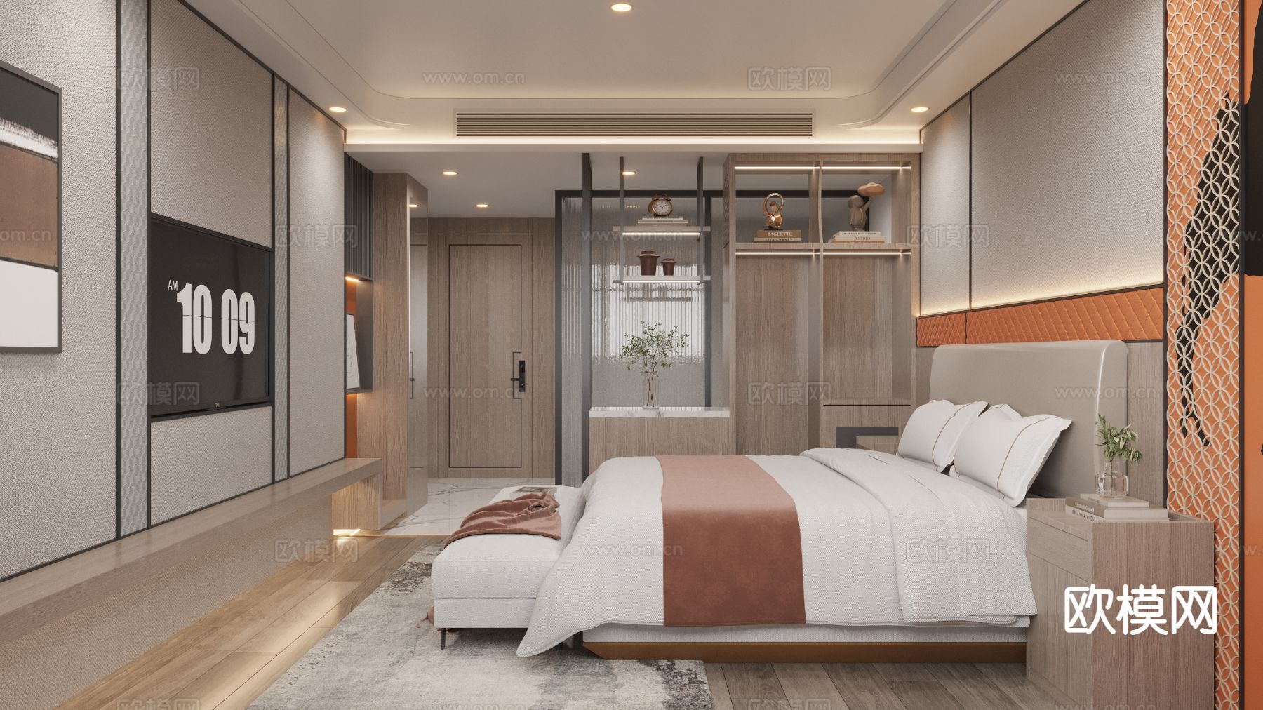 现代酒店客房 大床房3d模型下载（渲染图3）