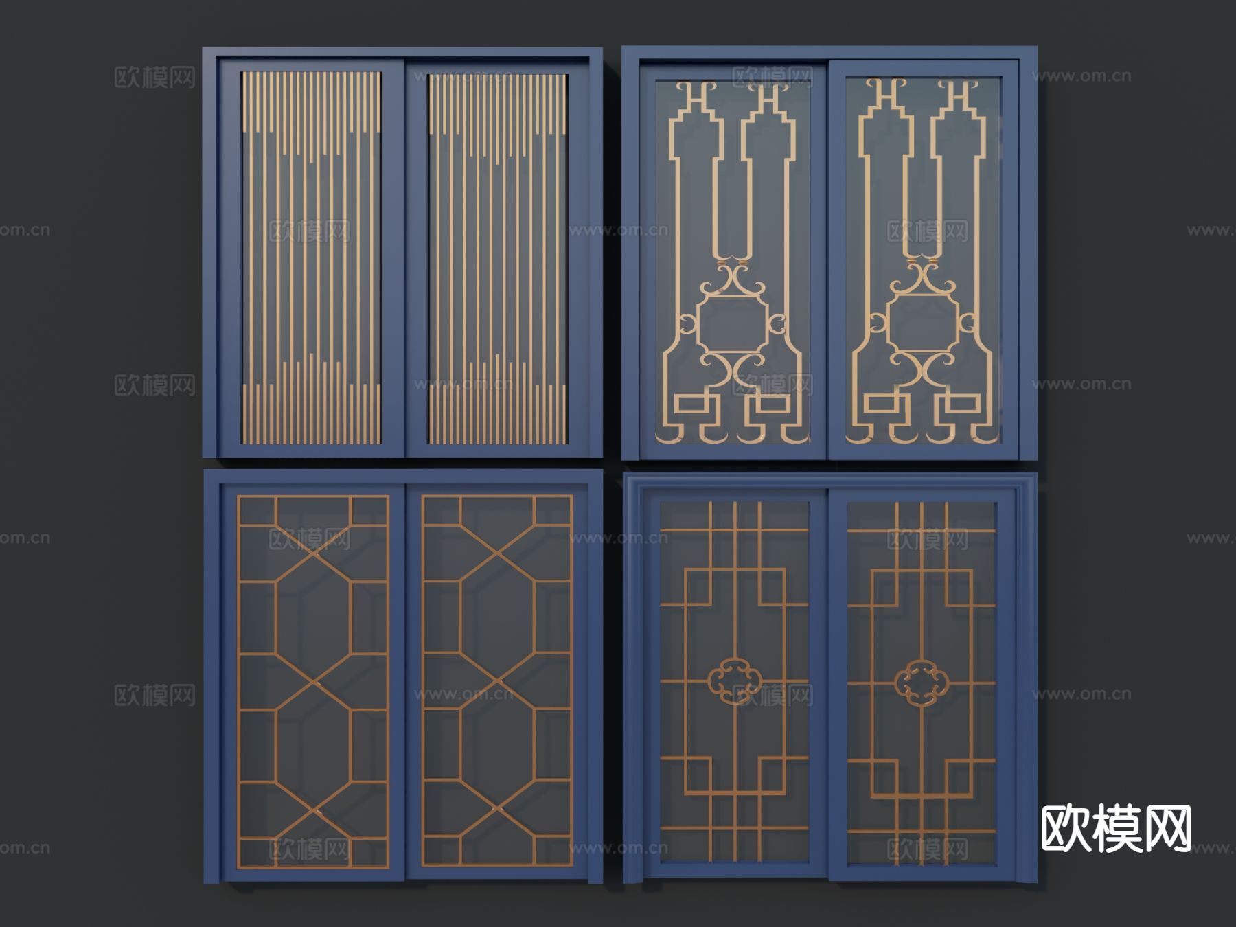 现代门 双开门 玻璃门 别墅门su模型下载（渲染图2）