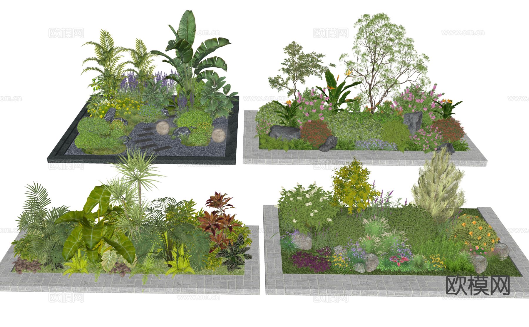 植物堆 花池 石头su模型