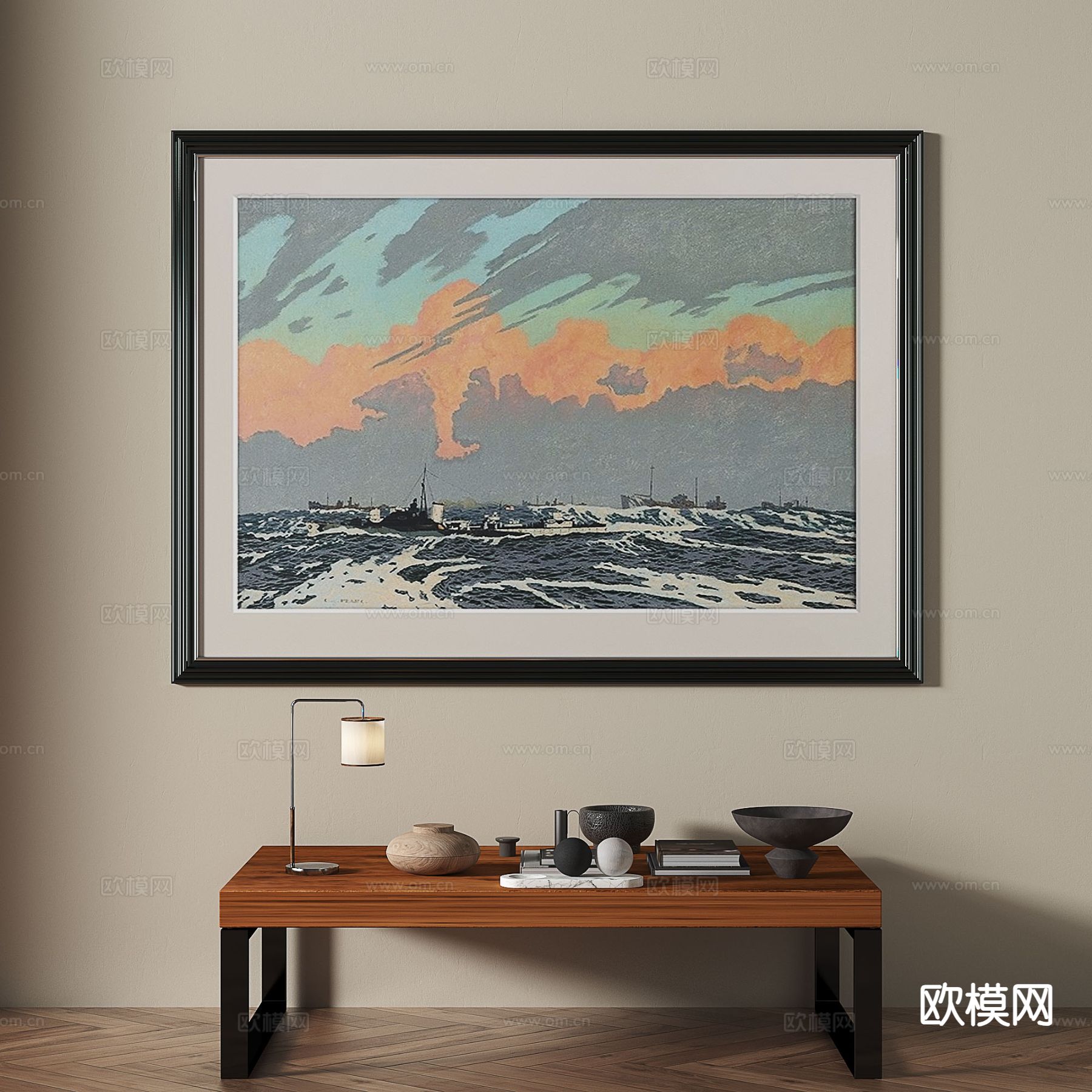 中古风装饰画 风景画 挂画3d模型