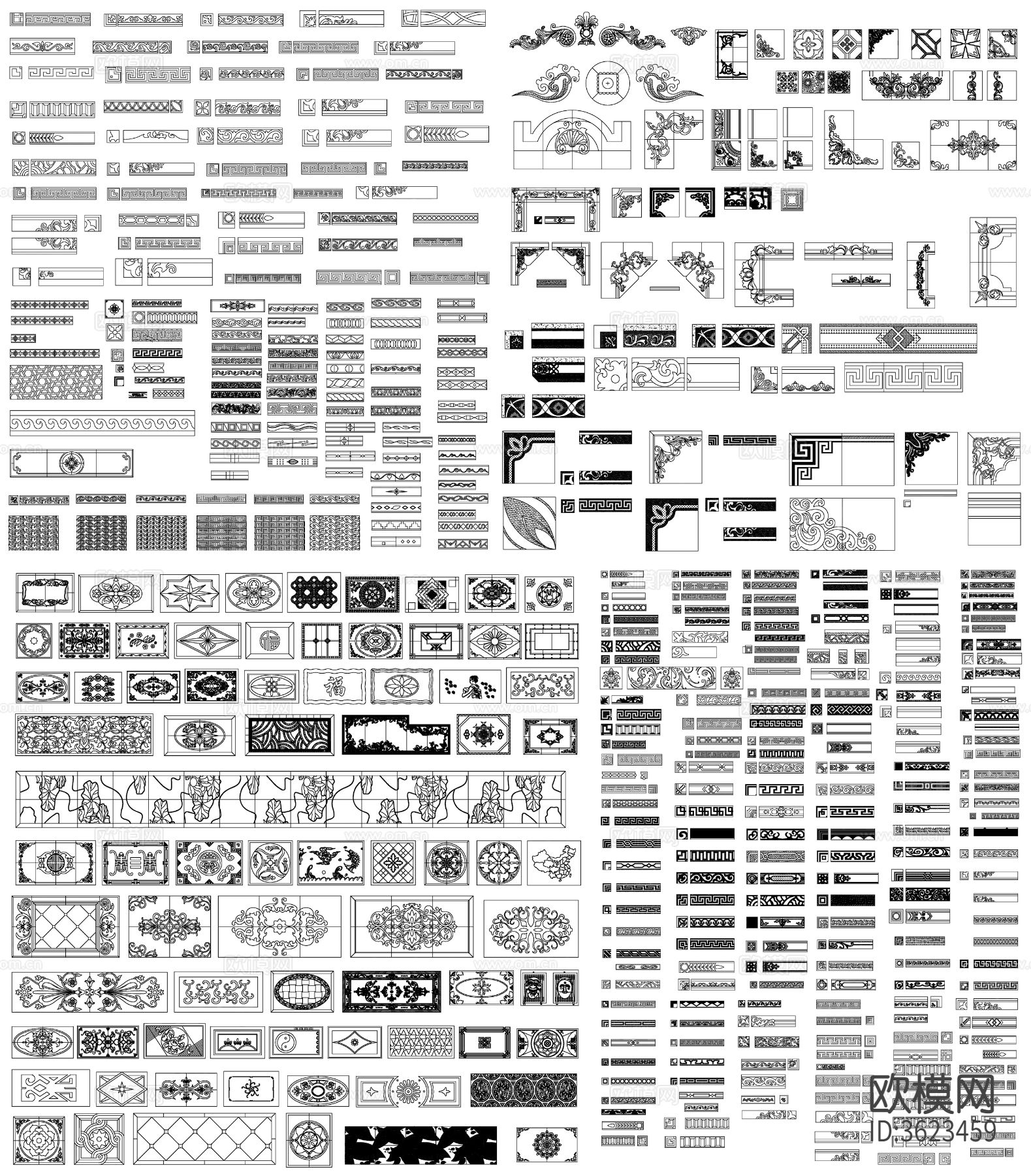 地面拼花 石材拼花 花纹 边线cad图库下载（渲染图2）