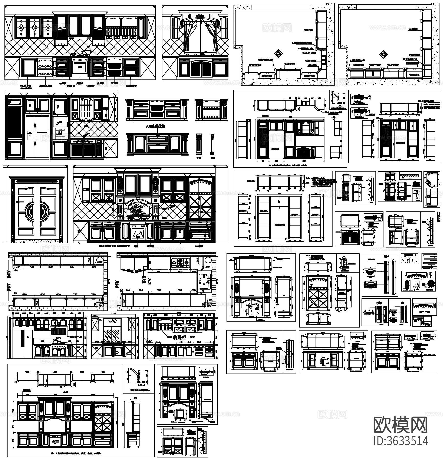 橱柜平面 橱柜立面图 橱柜设计 厨房橱柜 厨柜cad图库下载（渲染图1）
