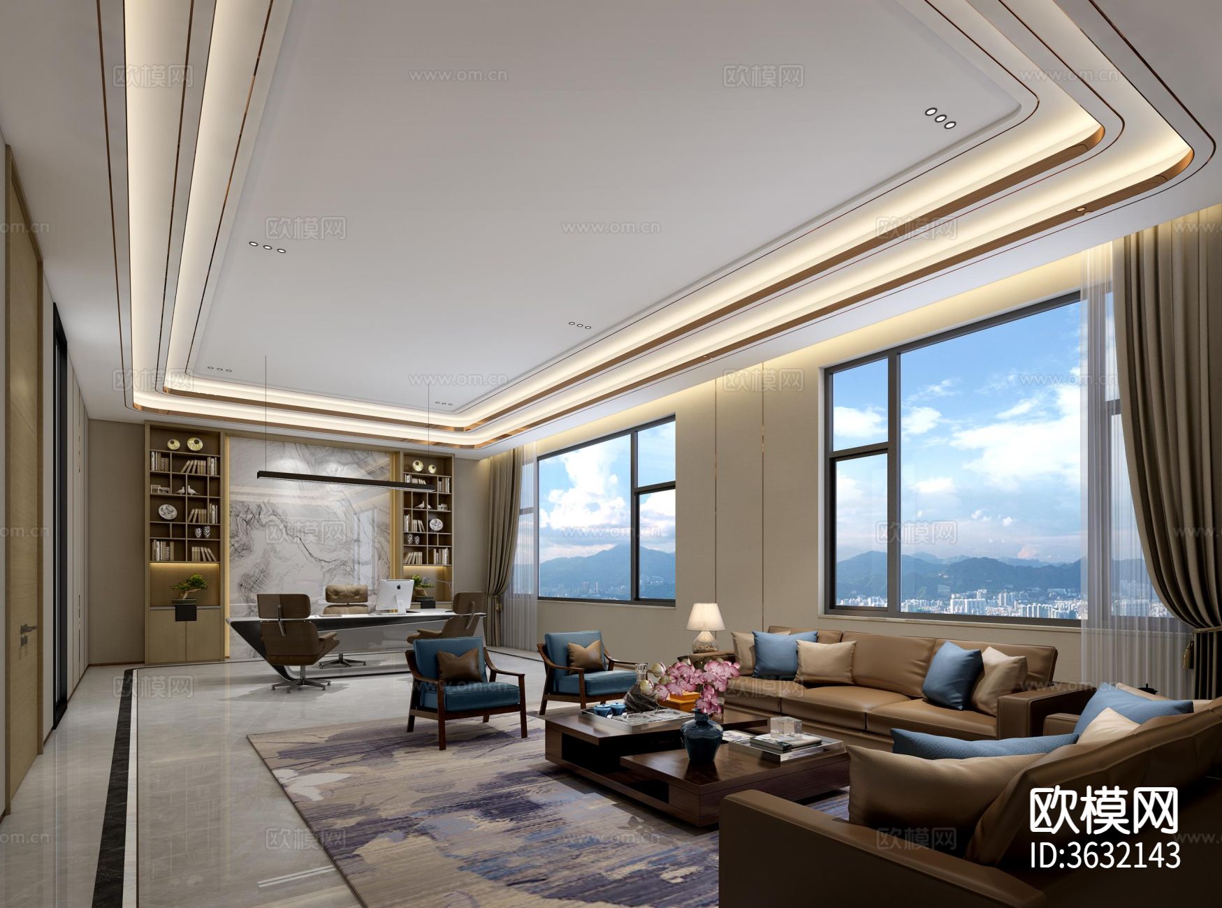 深圳坂田酒店接待会所包房办公室cad施工图下载（渲染图2）