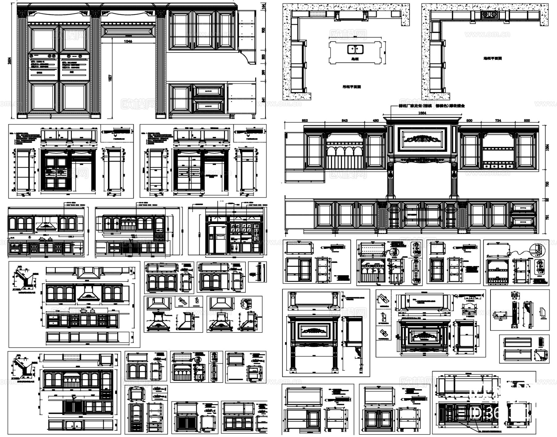 橱柜平面 橱柜立面图 橱柜设计 厨房橱柜 厨柜cad图库下载（渲染图3）