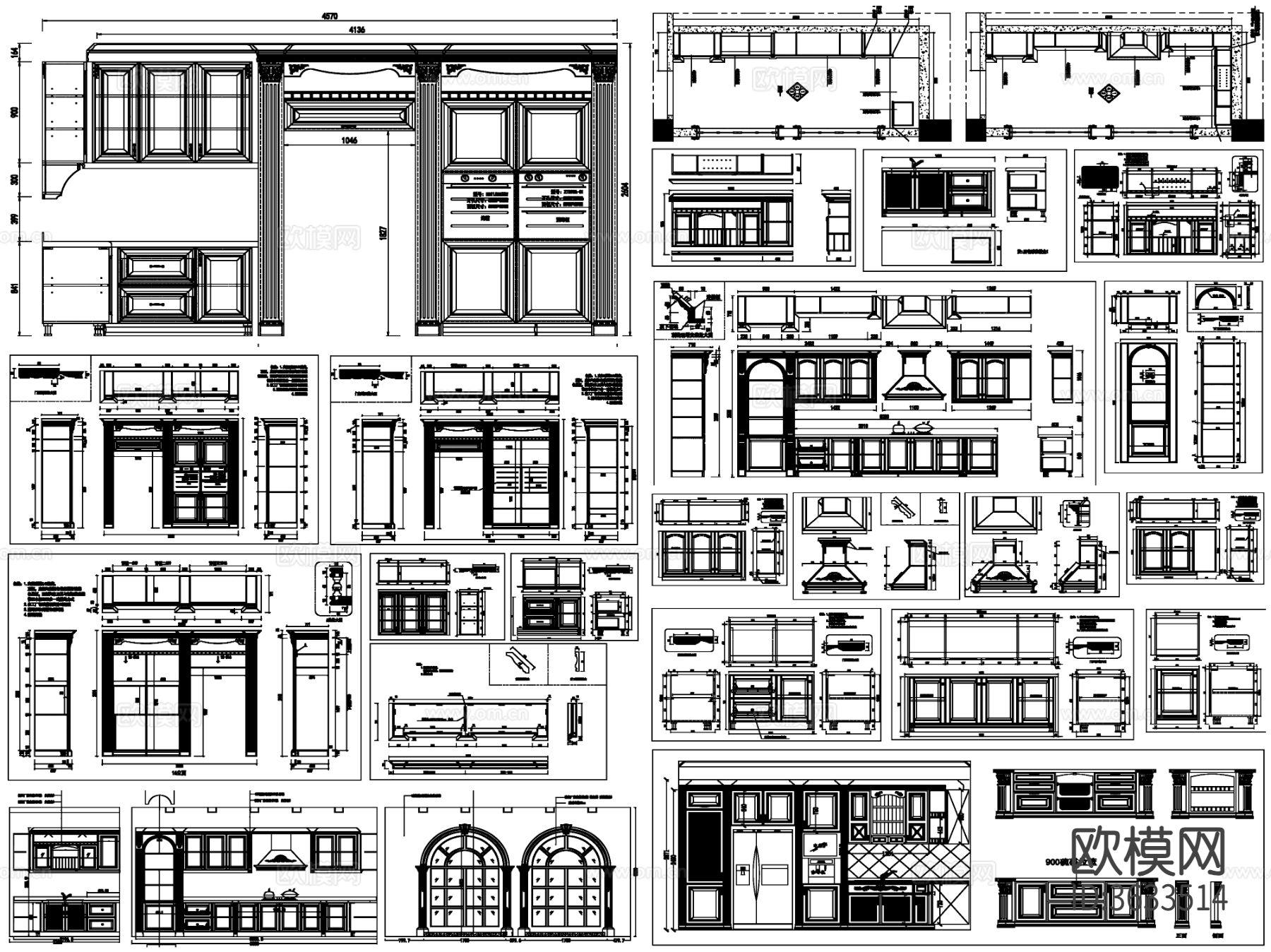橱柜平面 橱柜立面图 橱柜设计 厨房橱柜 厨柜cad图库下载（渲染图4）