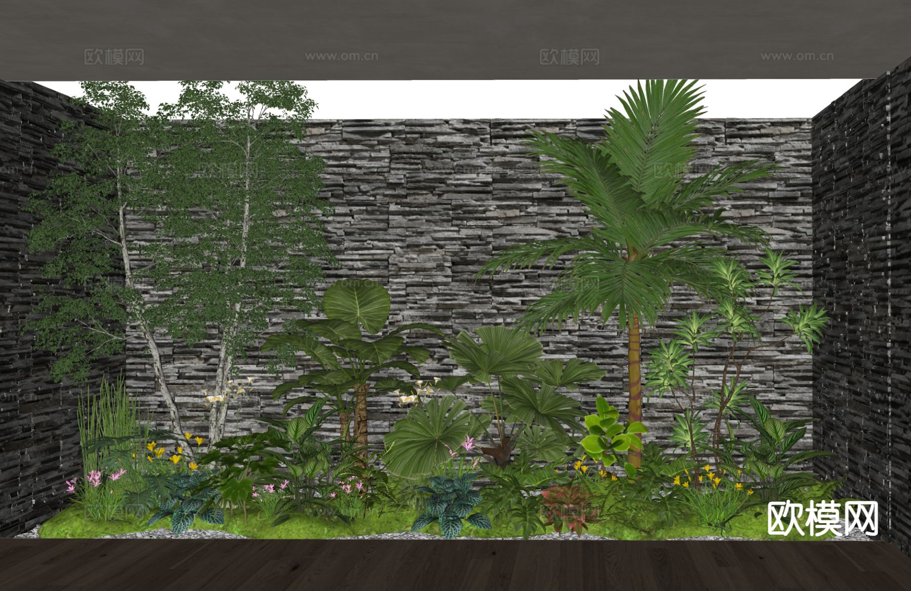 庭院景观小品  植物堆su模型下载（渲染图1）