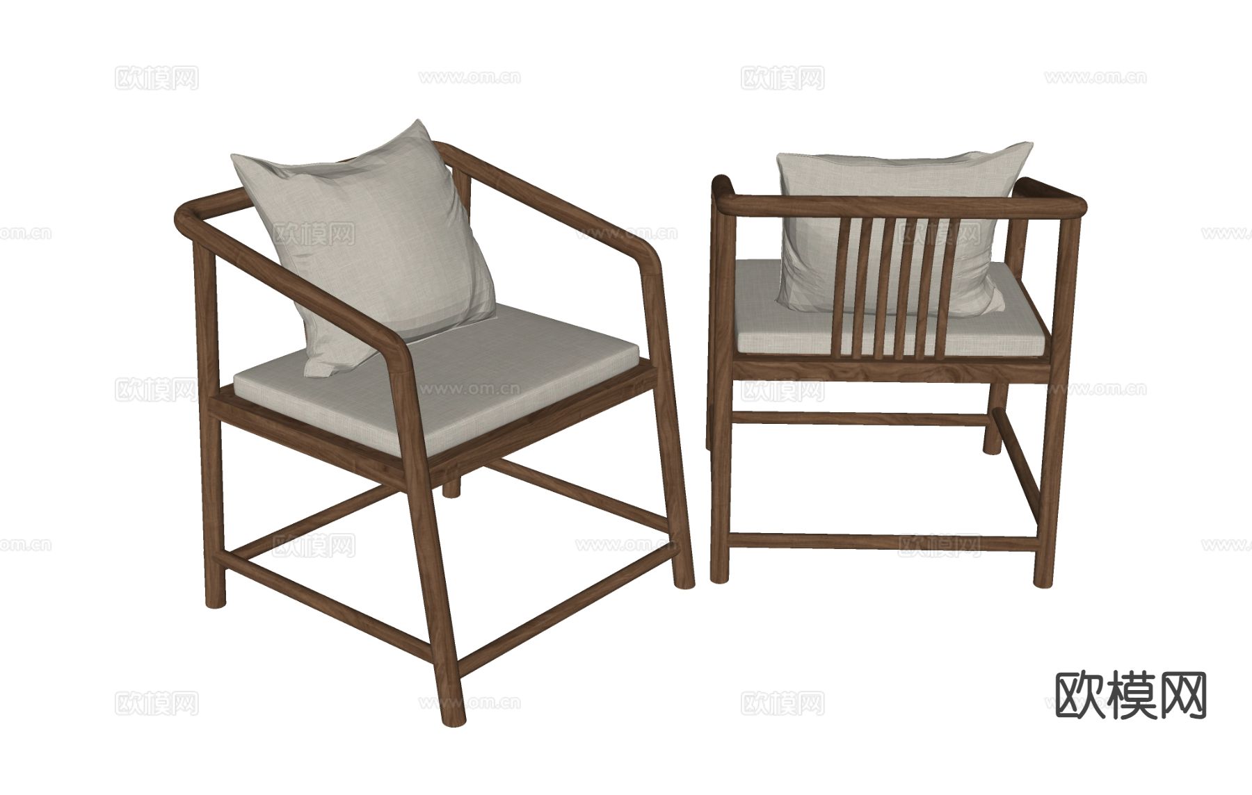 新中式休闲椅su模型下载（渲染图1）