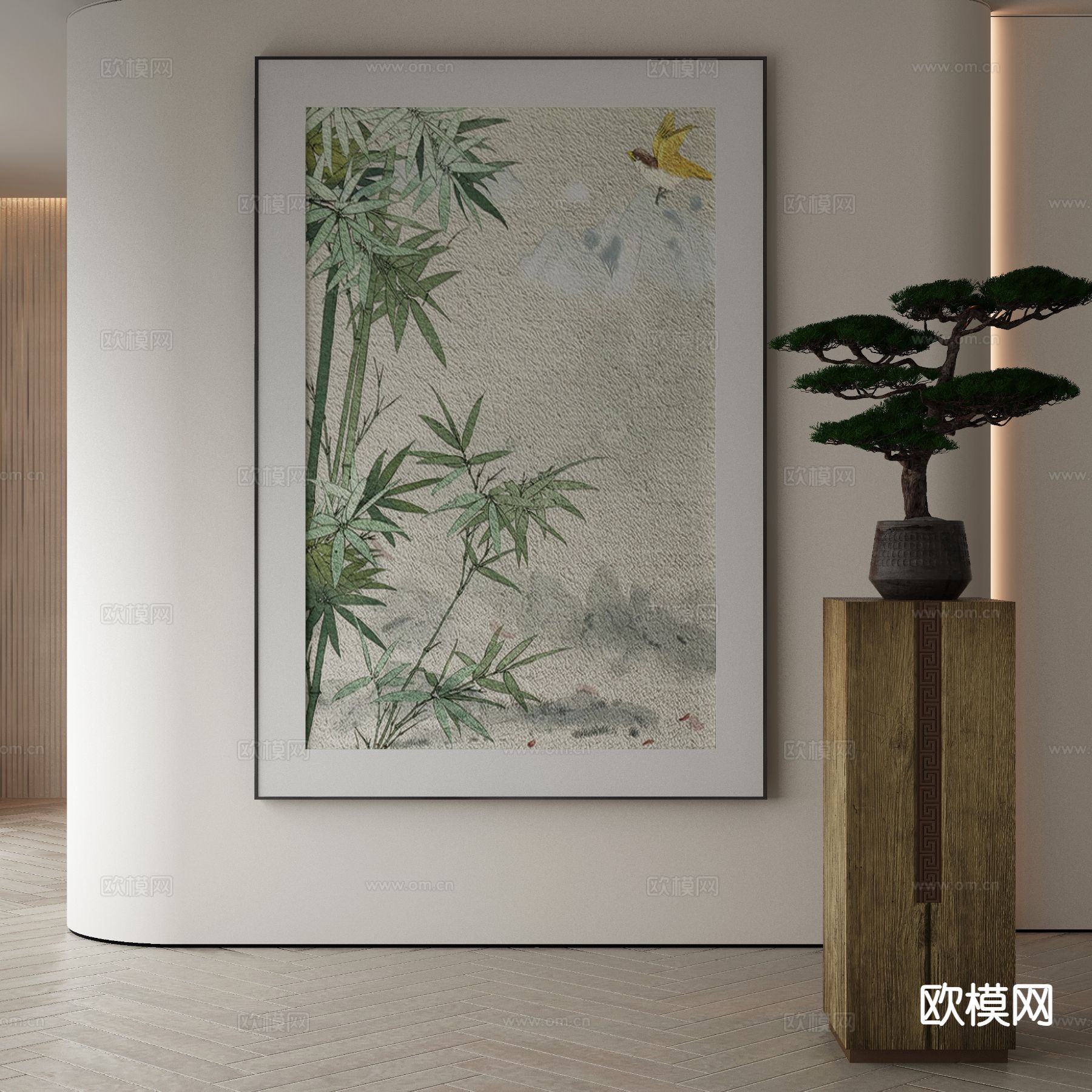 新中式装饰画 花鸟挂画 竹子挂画3d模型