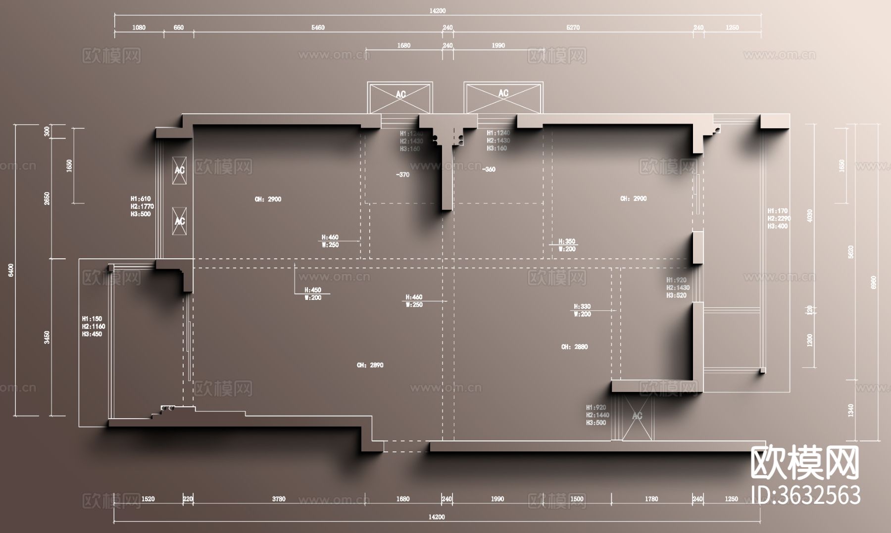 非正常设计师（100㎡刚需四室常见户型）彩屏源文件cad施工图下载（渲染图3）