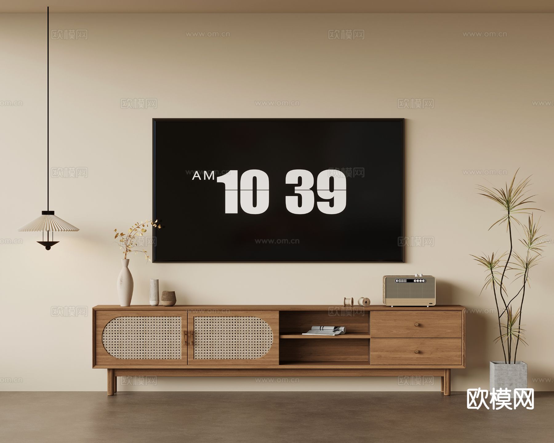 中古风电视柜su模型下载（渲染图2）