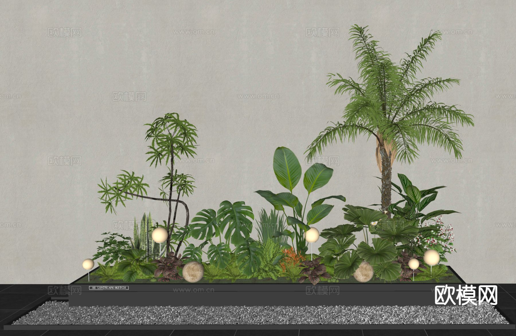 植物堆 花镜 庭院小品su模型下载（渲染图1）