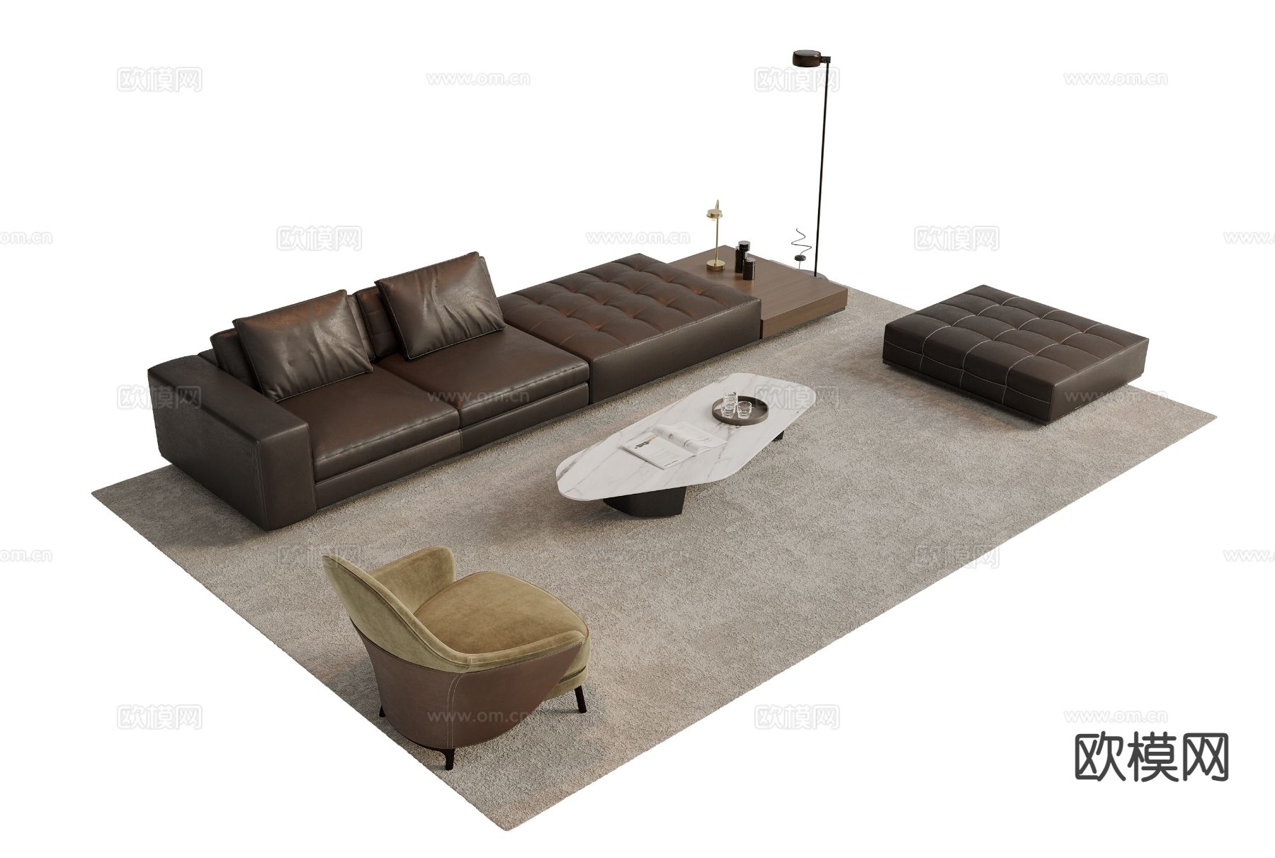现代组合沙发su模型下载（渲染图2）