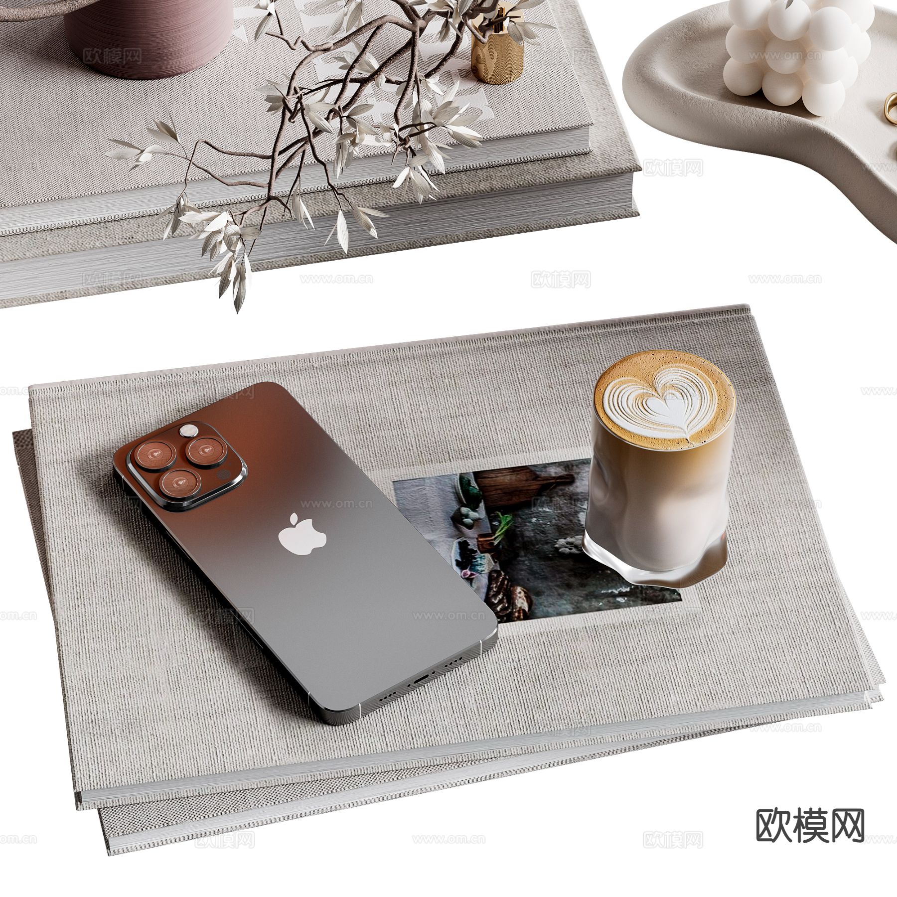 现代装饰品 摆件 书籍 台灯3d模型