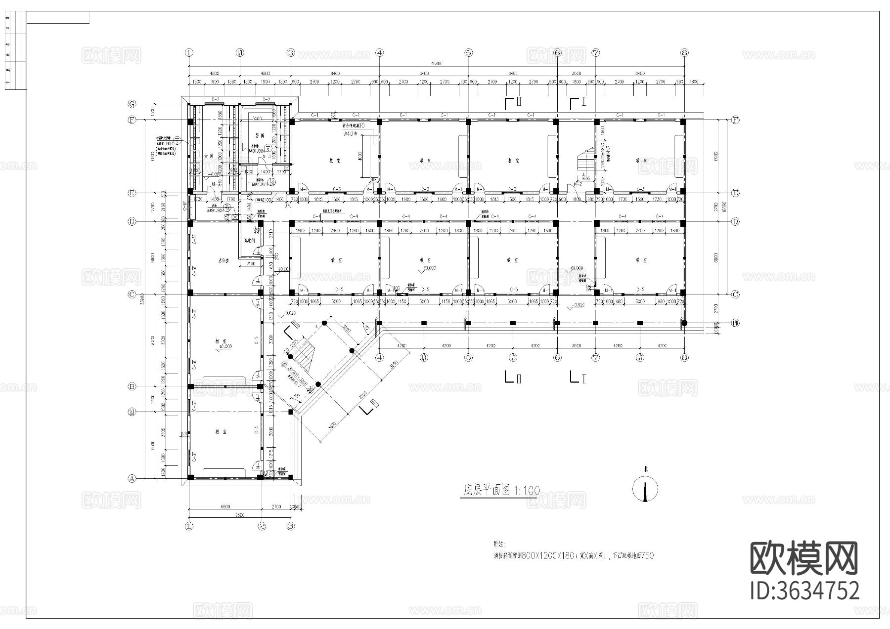 教学楼cad施工图下载（渲染图1）