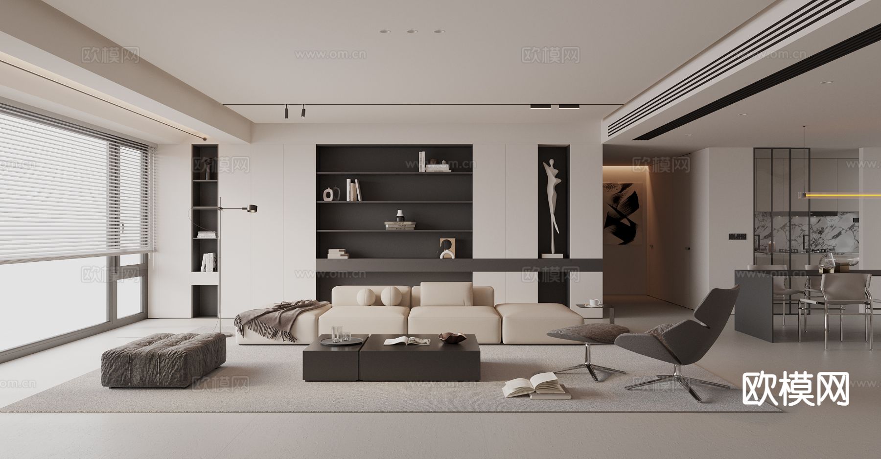 现代客餐厅3d模型下载（渲染图1）