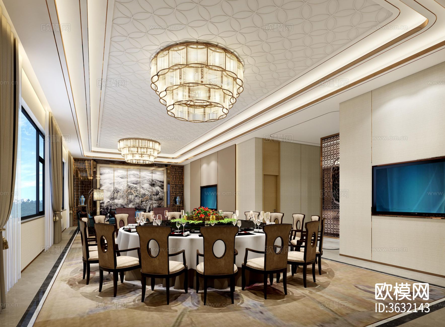 深圳坂田酒店接待会所包房办公室cad施工图下载（渲染图1）