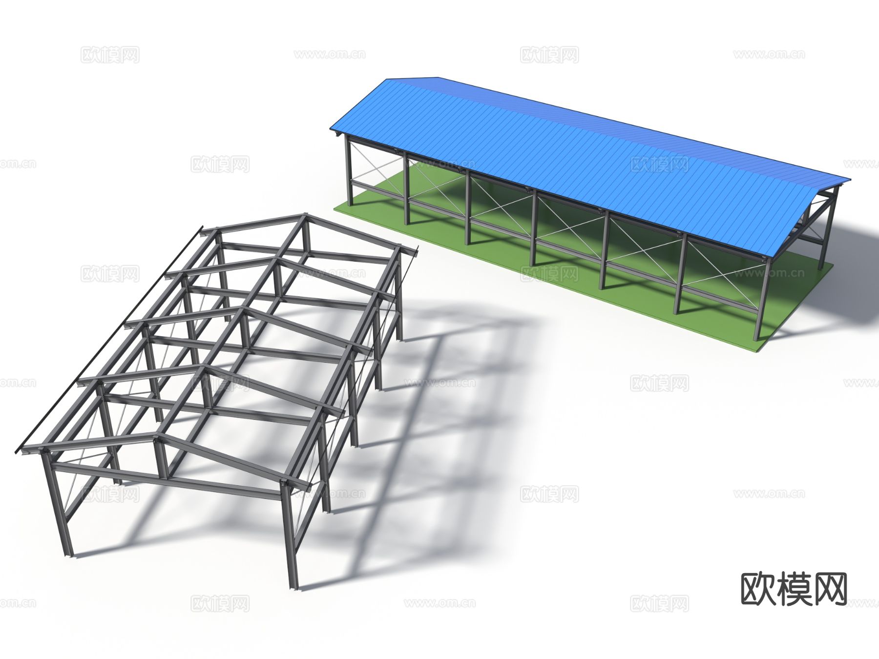 厂房结构 车间 钢结构 仓库厂房 车棚3d模型