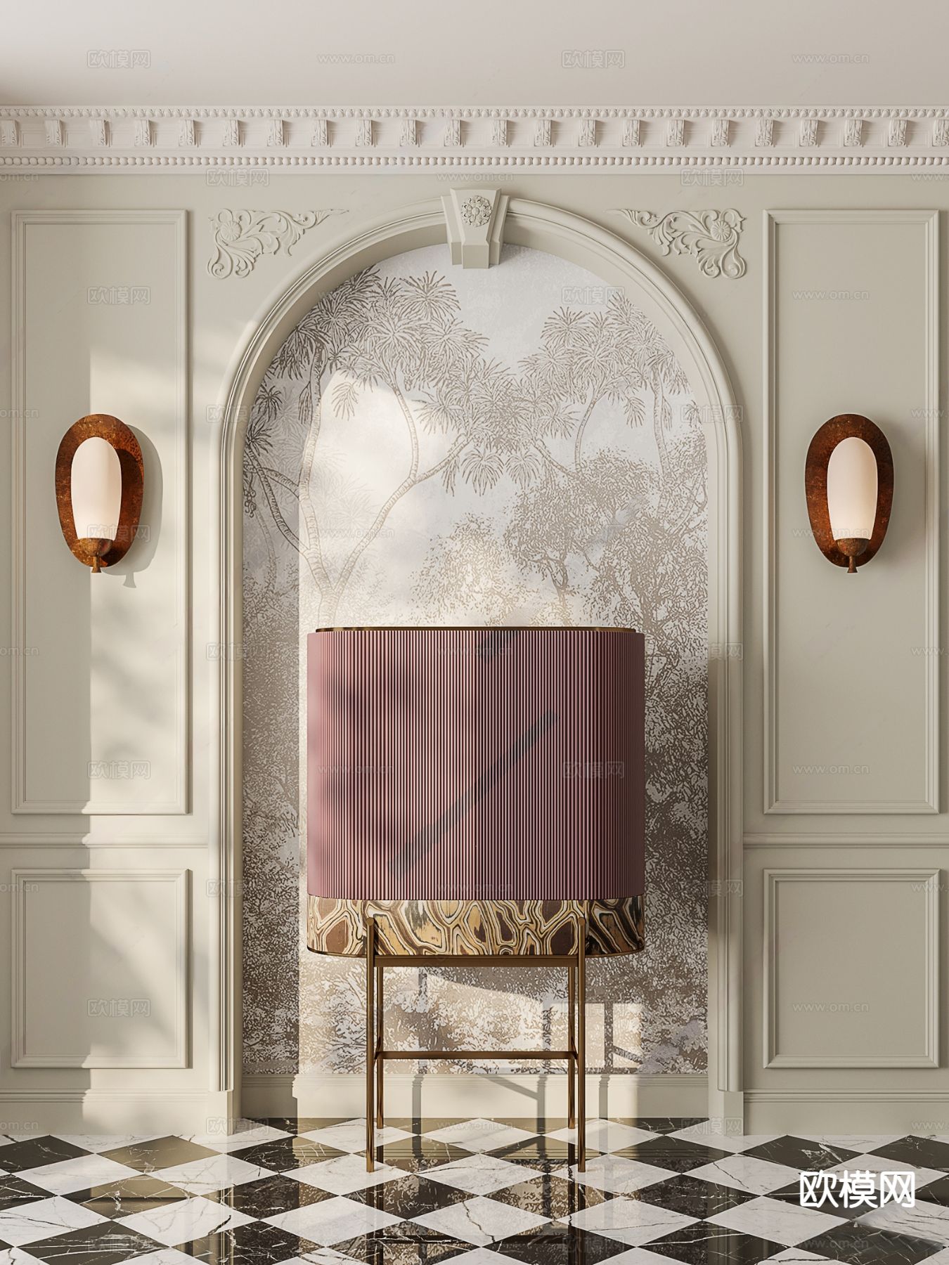 法式玄关柜3d模型下载