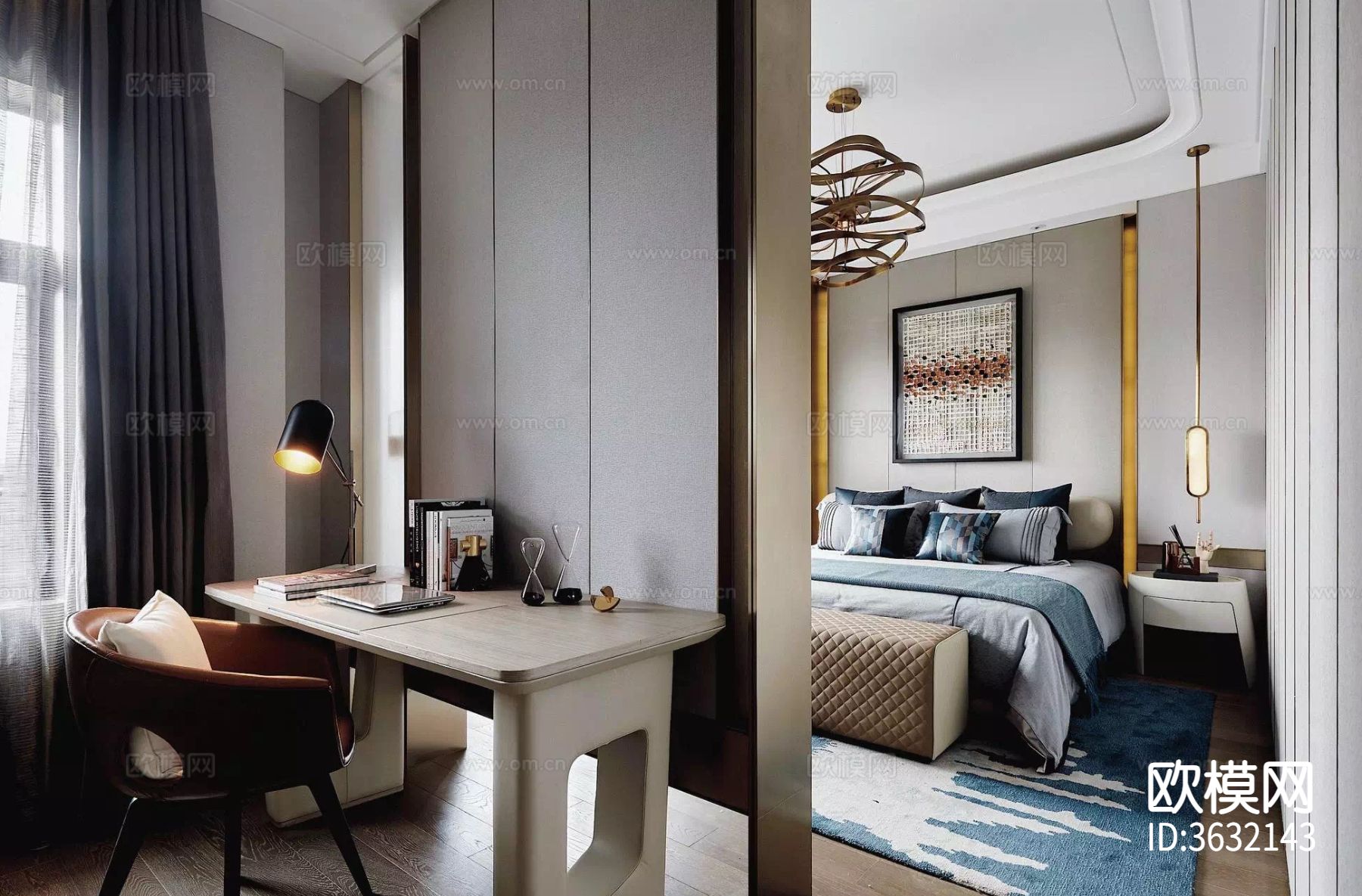 深圳坂田酒店接待会所包房办公室cad施工图下载（渲染图3）