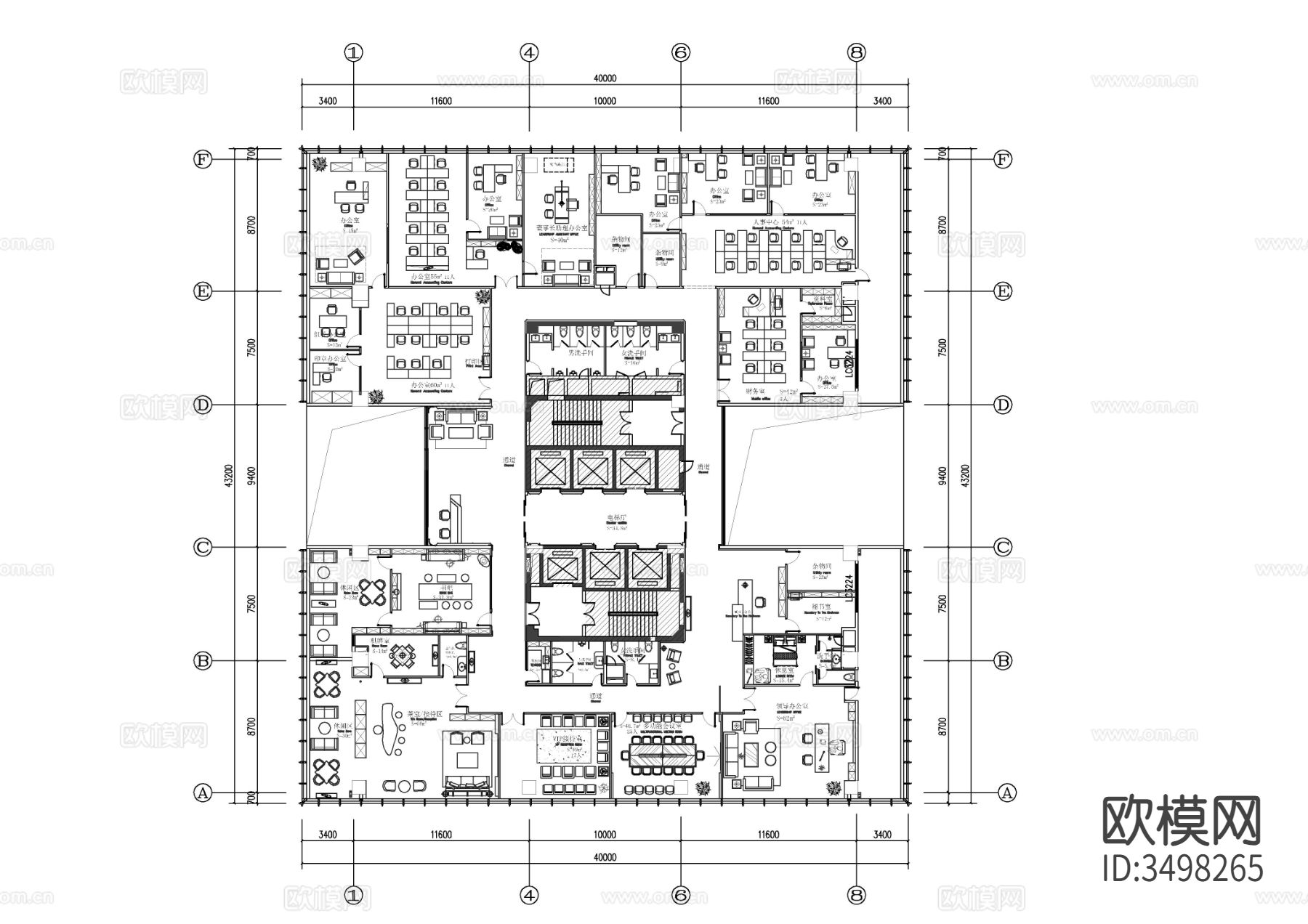 125个办公空间CAD平面图库下载（渲染图7）