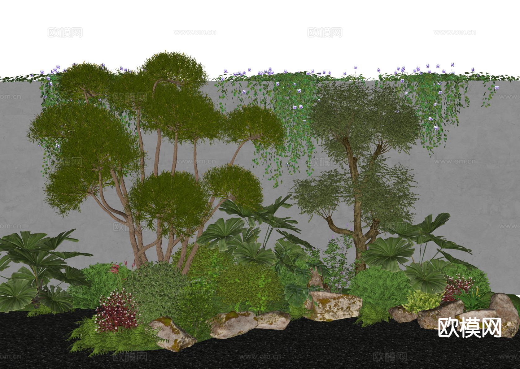 现代植物花境 乔木灌木su模型下载（渲染图1）