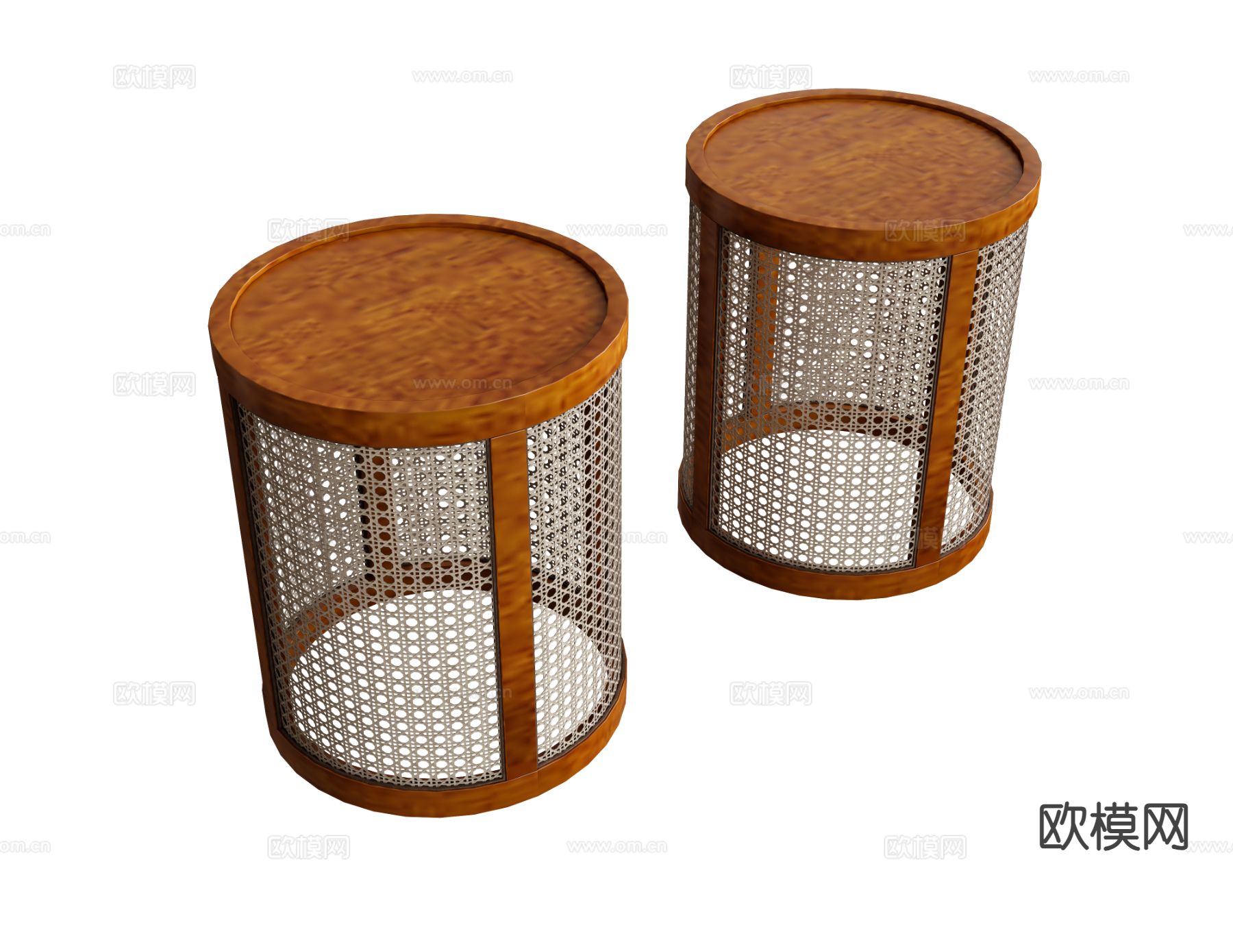 新中式凳子 竹编凳 圆凳su模型下载（渲染图2）