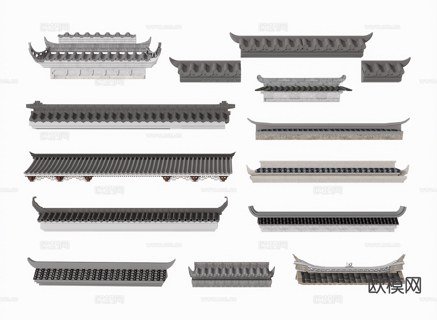 中式屋檐 瓦片 檐线 飞檐 挑檐3d模型
