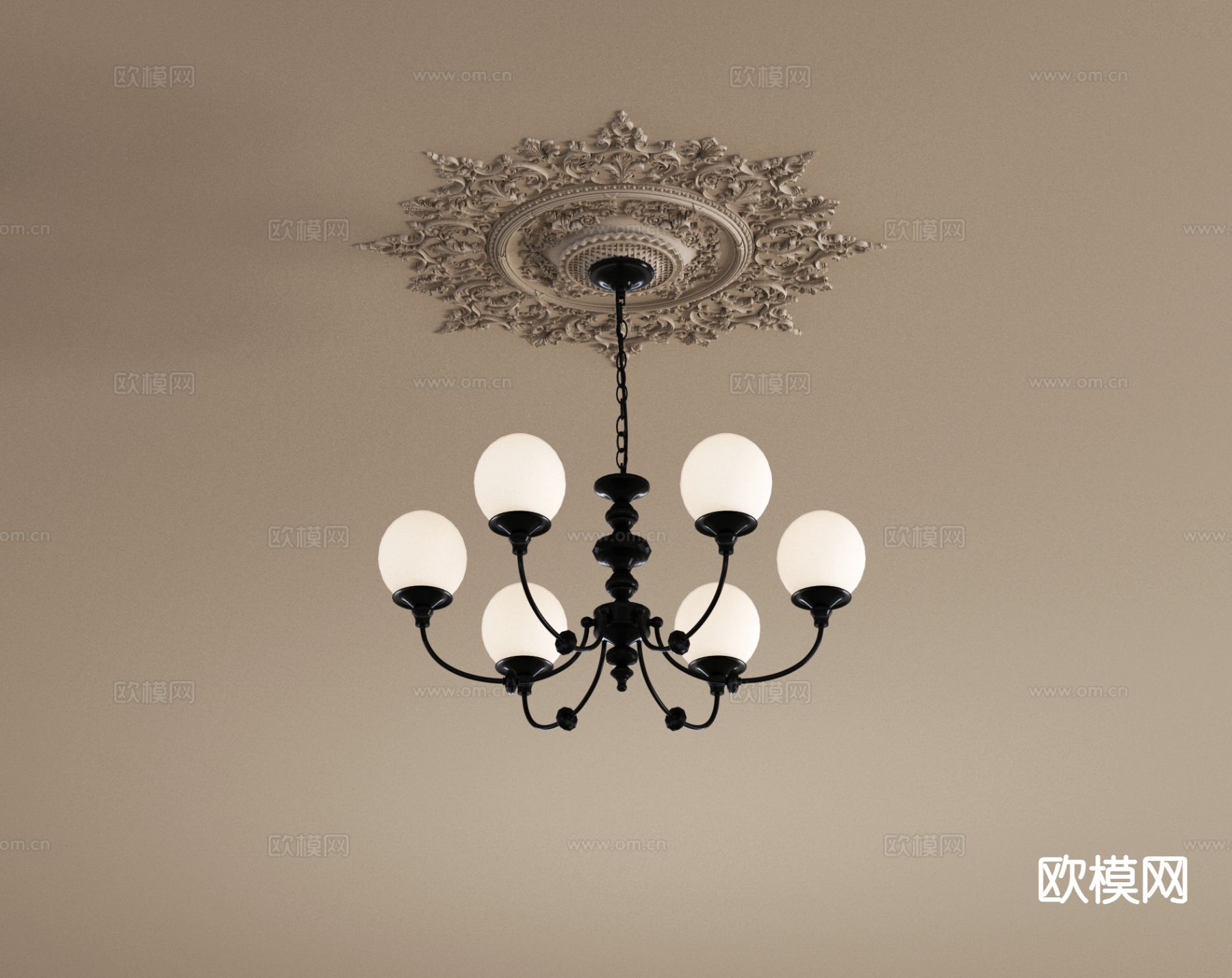 法式多头吊灯 雕花灯盘3d模型下载