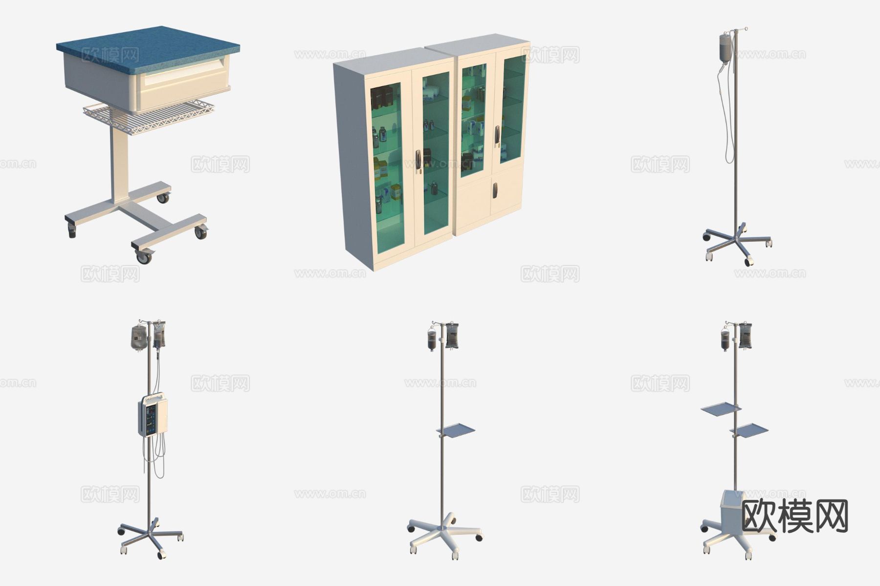 医院设备 医疗器具 器材储物柜 输液架3d模型