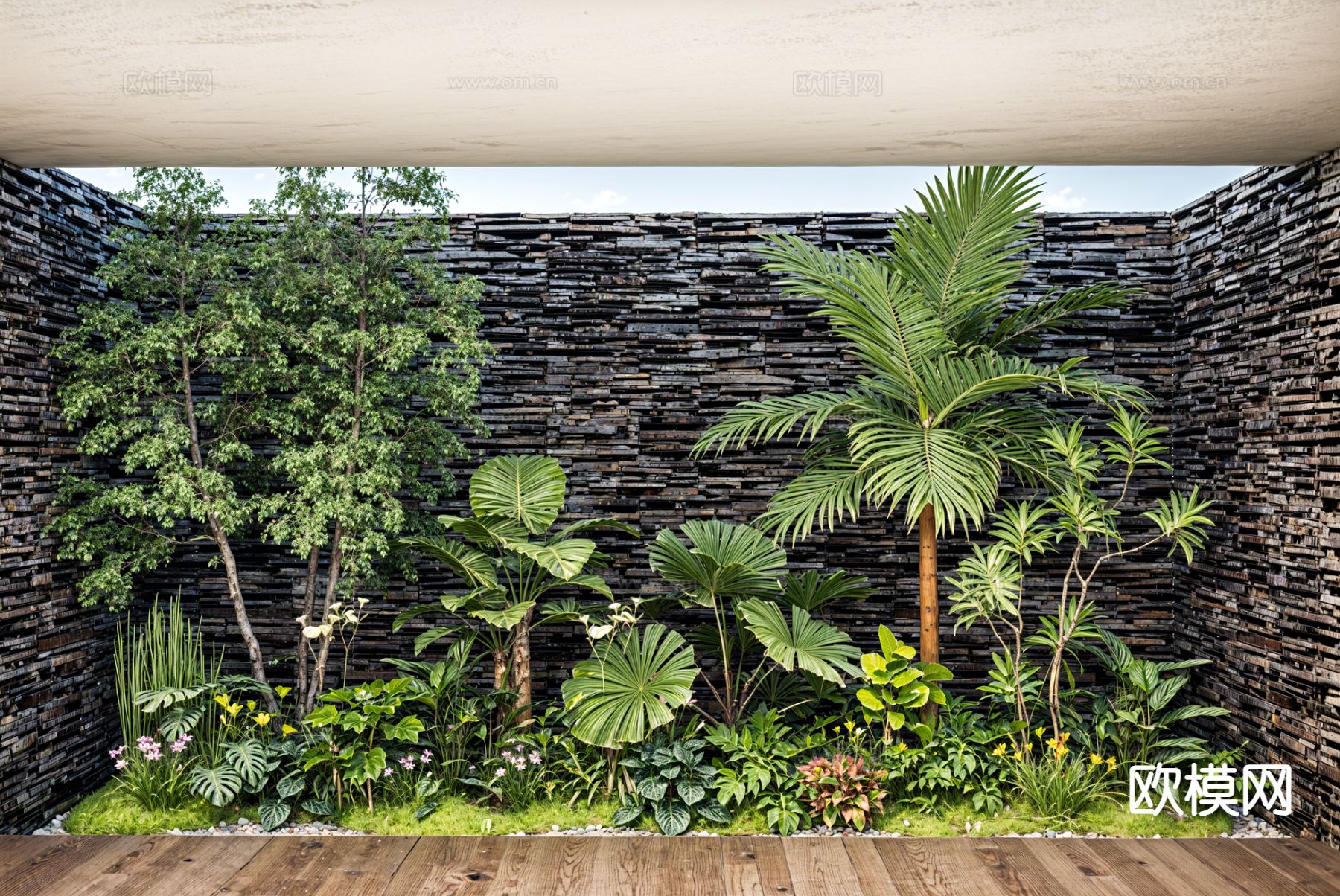 庭院景观小品  植物堆su模型下载（渲染图2）