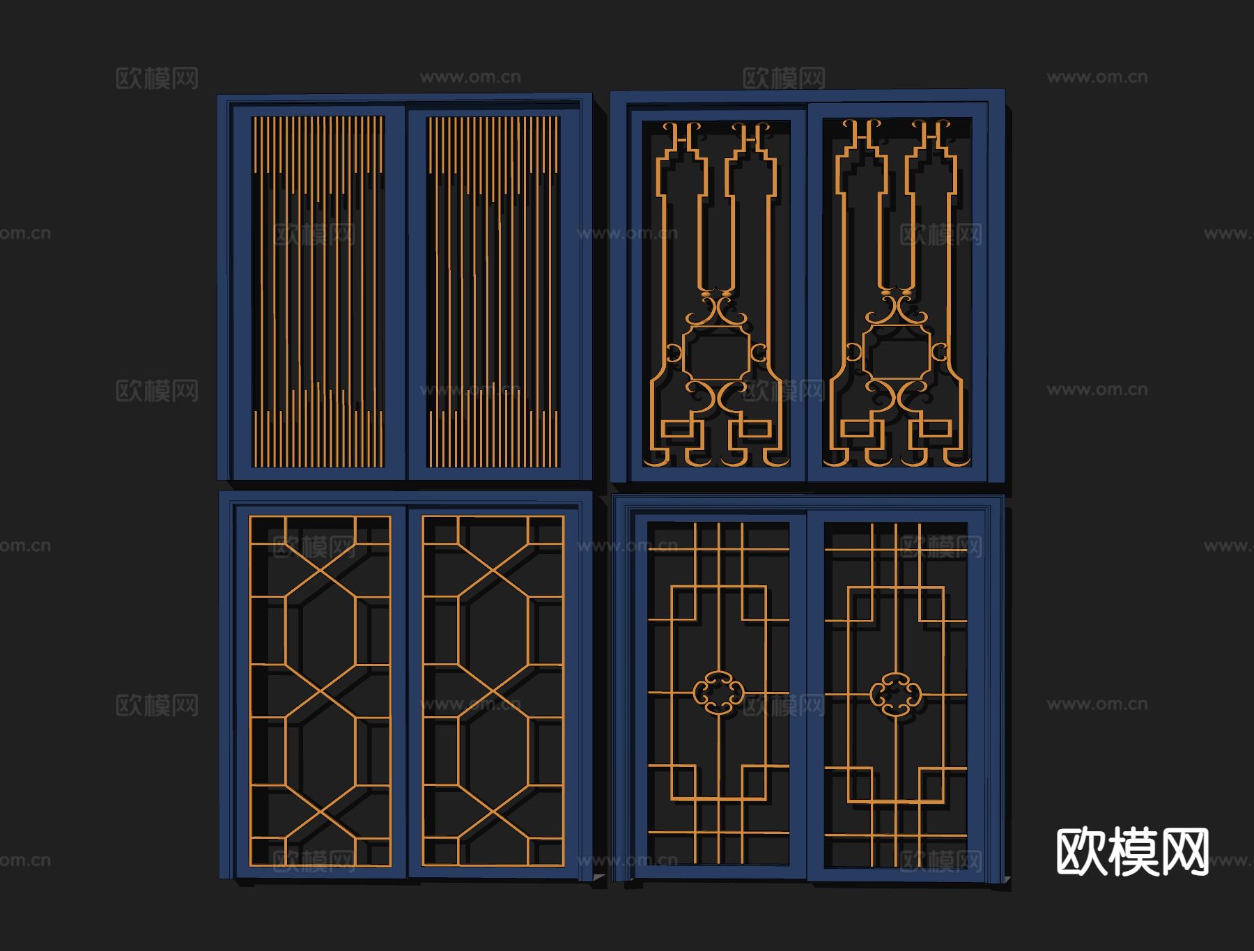 现代门 双开门 玻璃门 别墅门su模型下载（渲染图1）