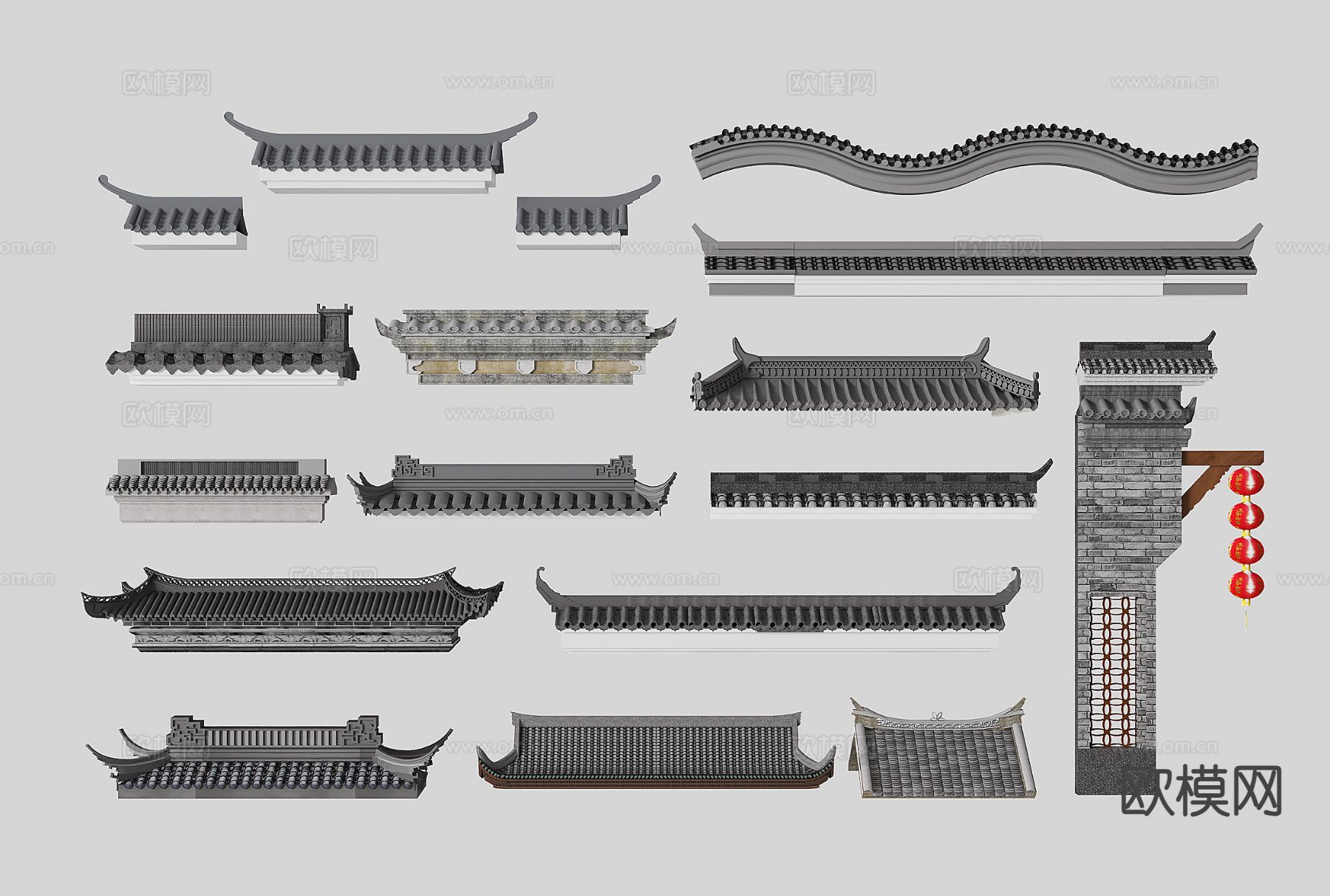 中式屋檐 瓦片 檐线 飞檐 挑檐 房檐3d模型