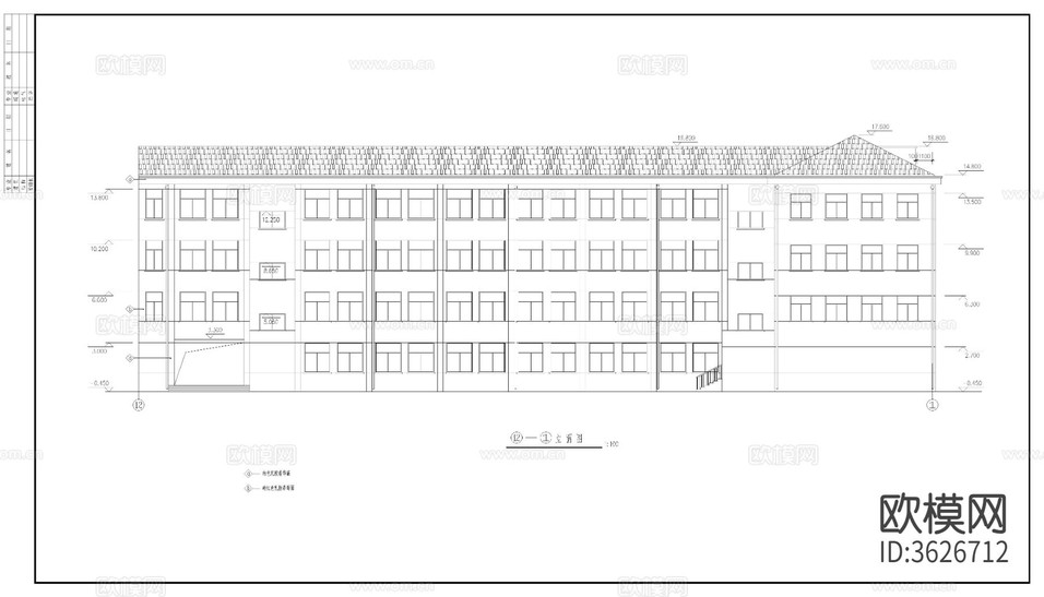 四層教學(xué)樓CAD施工圖下載(渲染圖3)