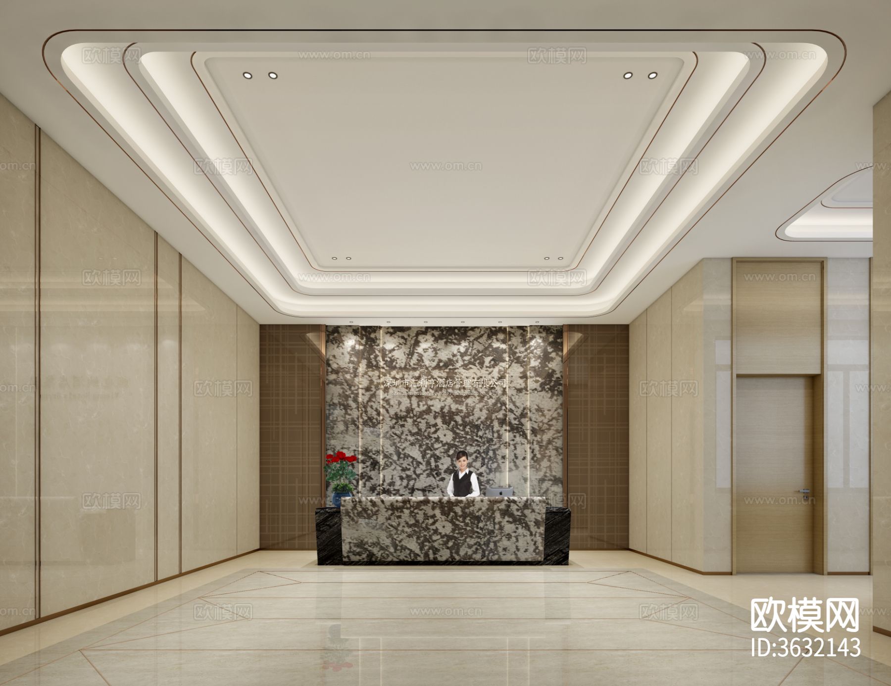 深圳坂田酒店接待会所包房办公室cad施工图下载（渲染图8）